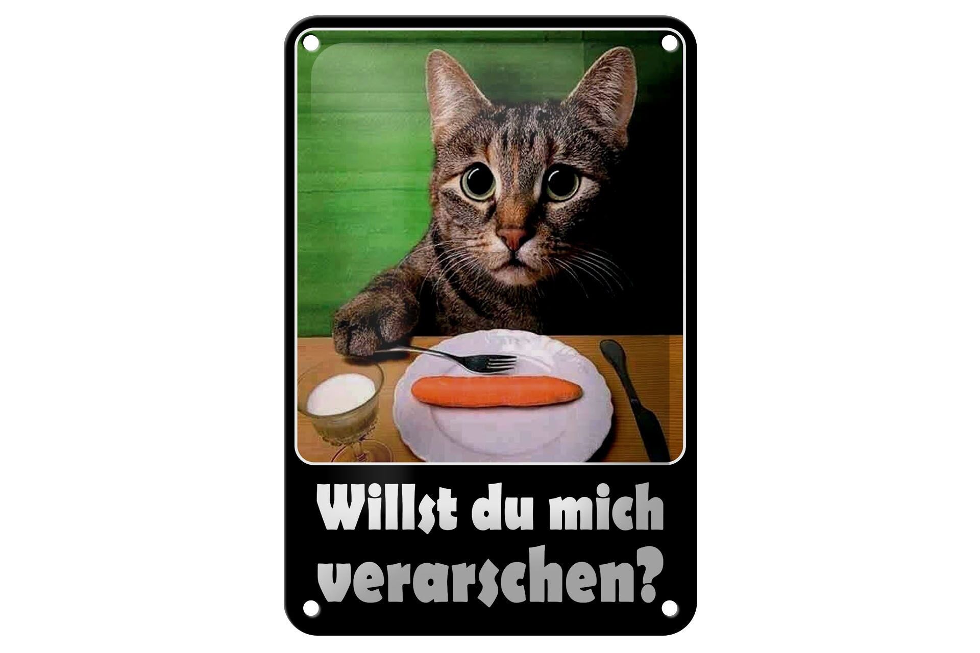 Blechschild Tiere 12x18 cm Katze willst du mich verarschen Karotte Deko Schild