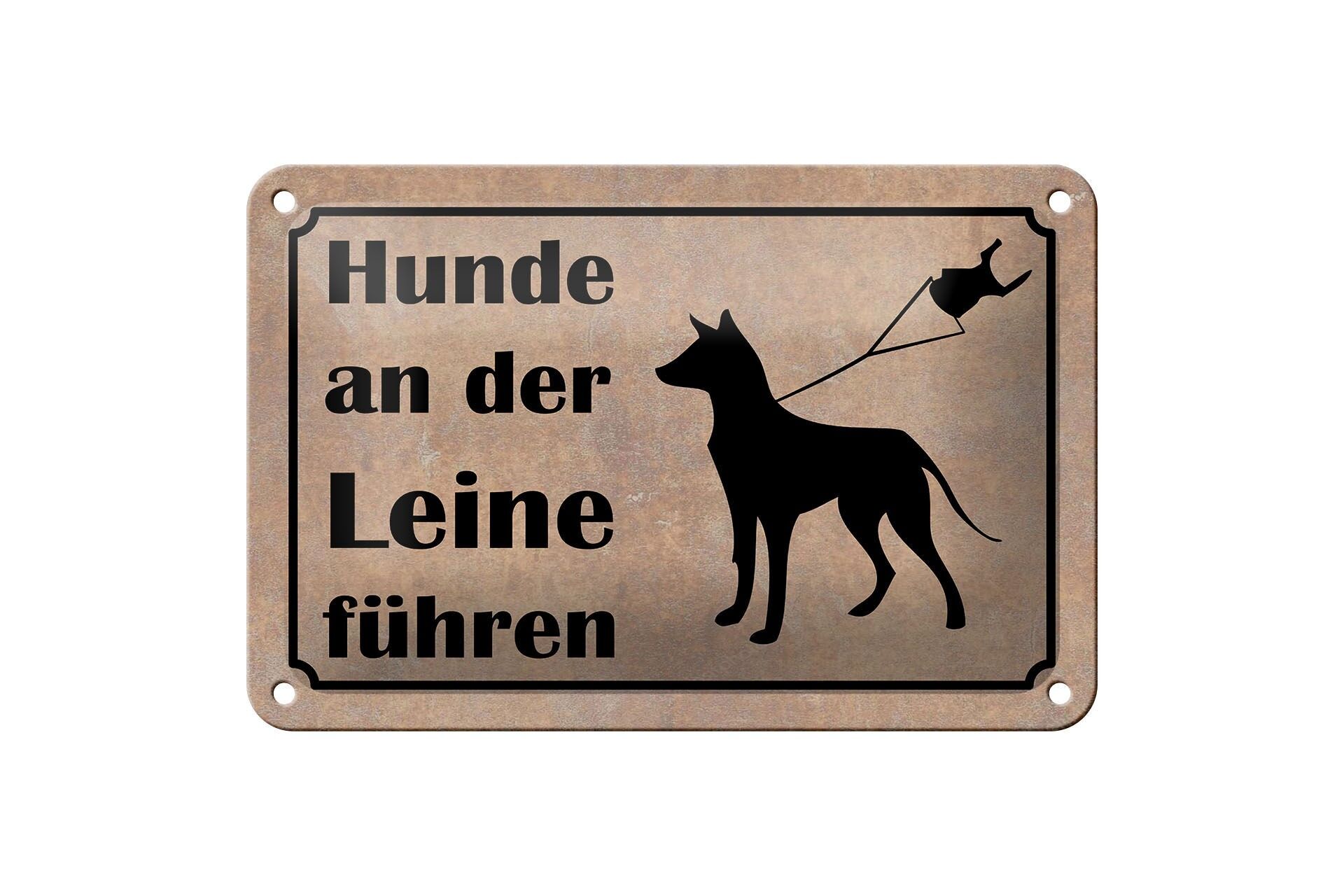Blechschild Hinweis 12x18 cm Hunde an der Leine führen Deko Schild