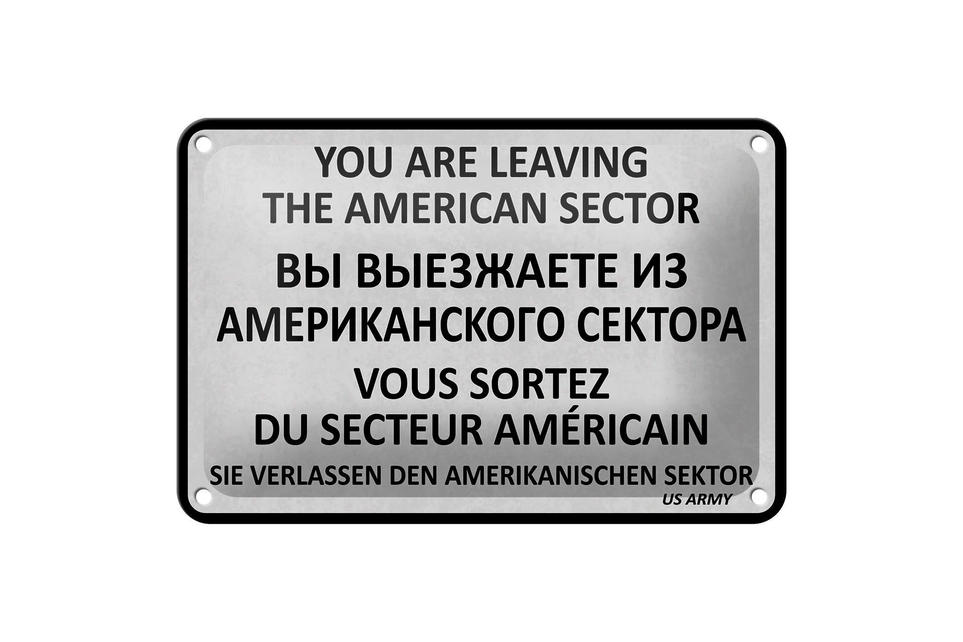 Blechschild Hinweis 12x18 cm Sie verlassen den amerikanischen Sektor Deko Schild