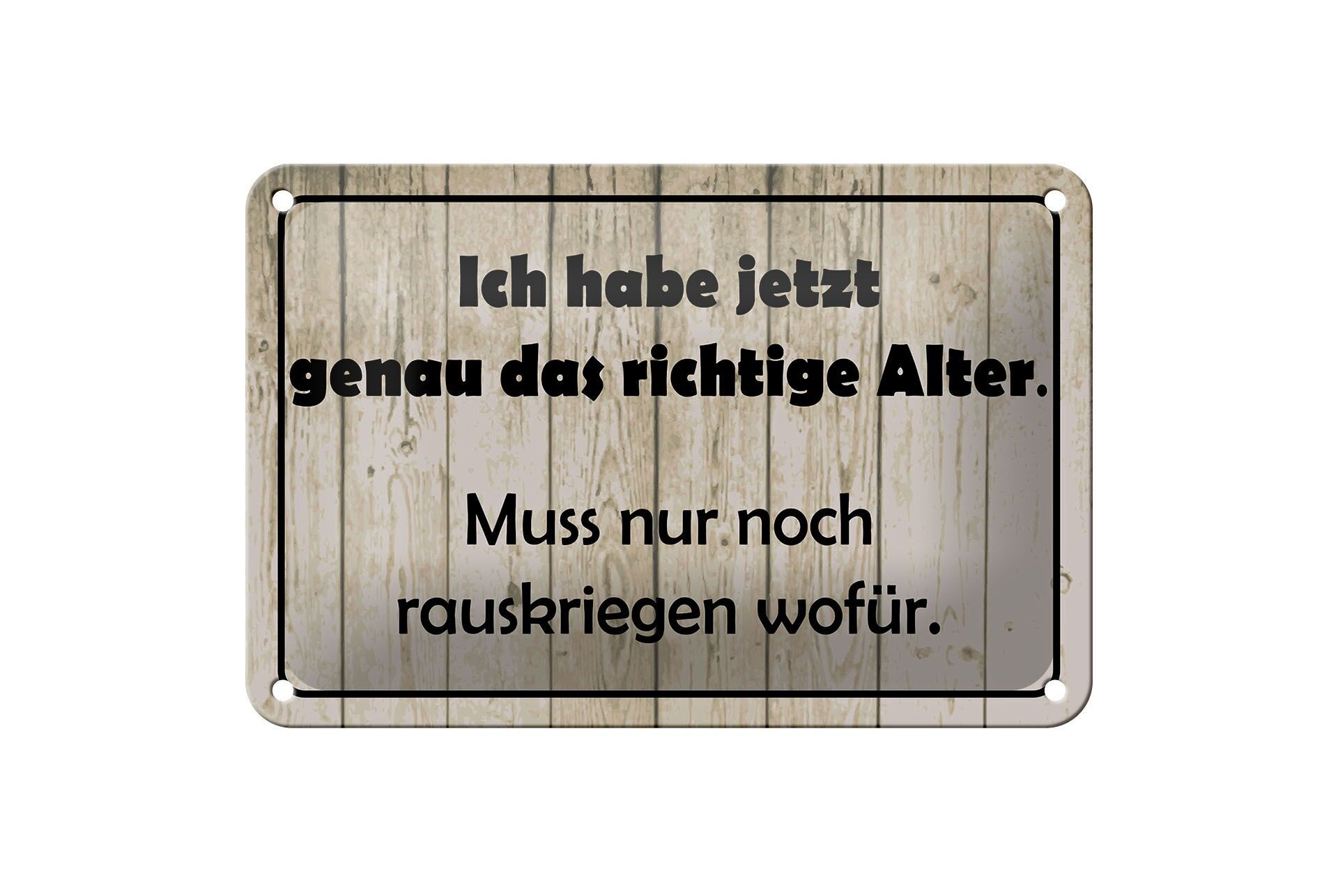 Blechschild Spruch 12x18 cm Ich habe genau das richtige Alter nur wofür Schild