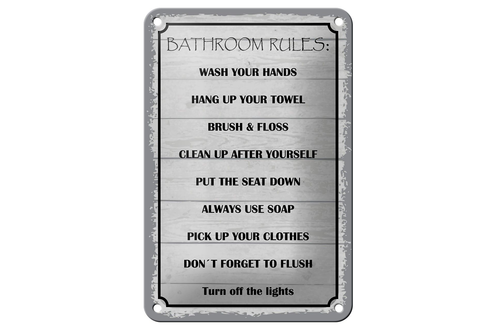 Blechschild Hinweis 12x18 cm Bathroom rules Deko Schild