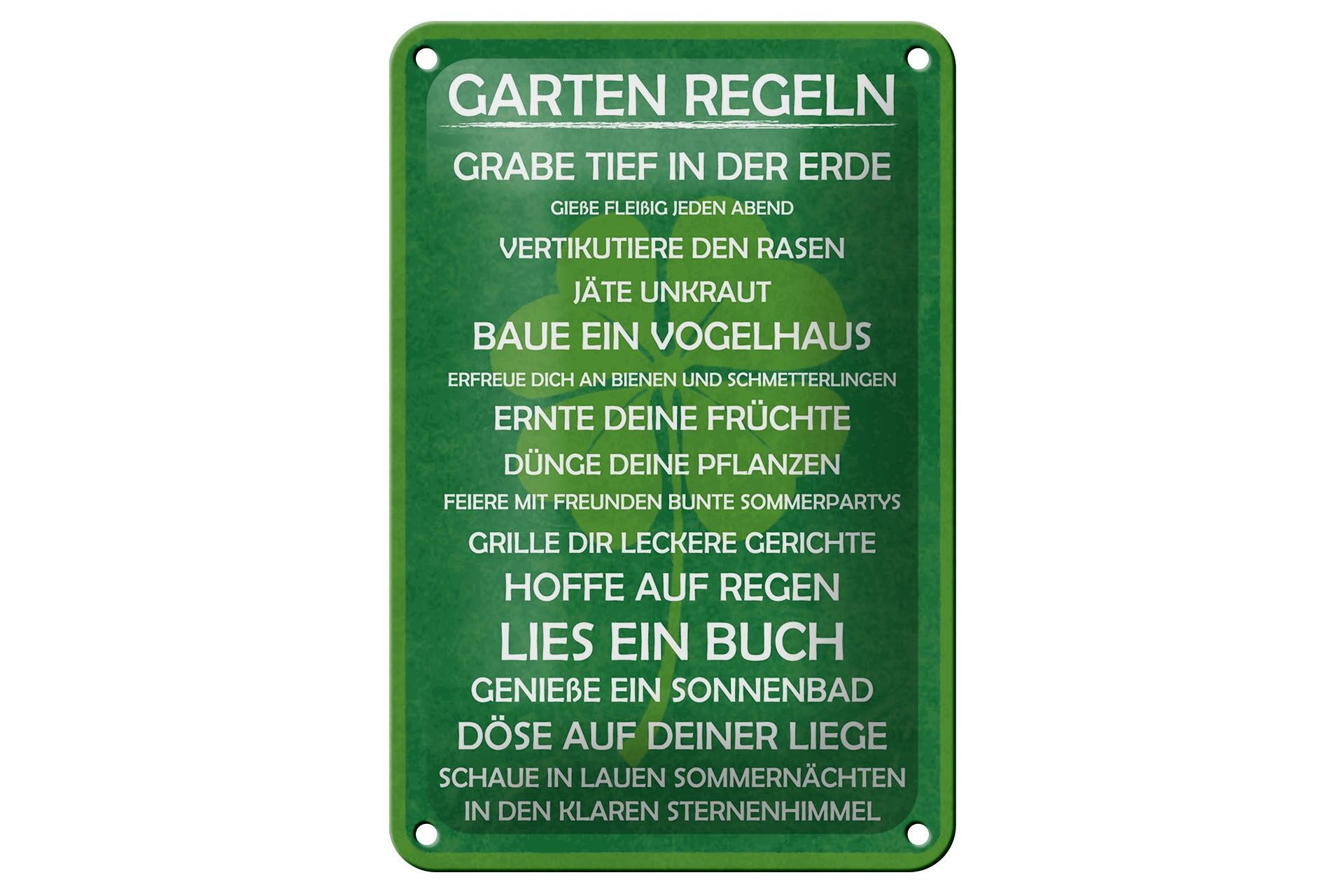 Blechschild Spruch 12x18 cm Garten Regeln Deko Schild