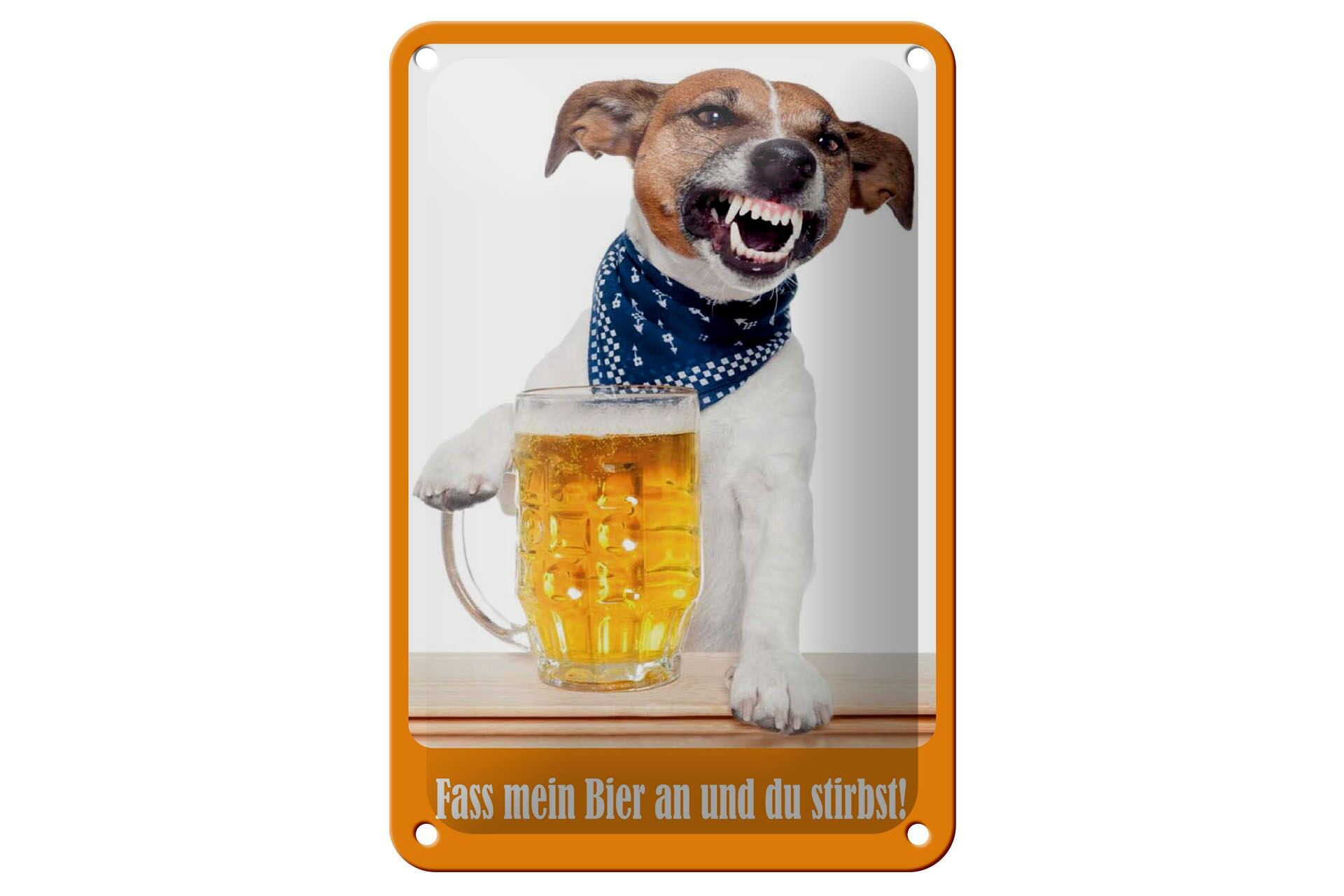 Plaque métallique « Alcool » 12x18 cm, chien : « Touche à ma bière et tu mourras »