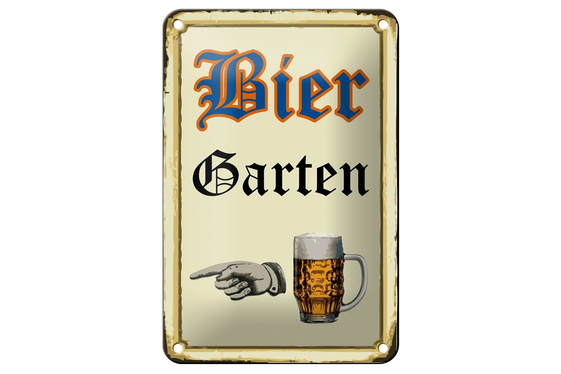 Blechschild Reklame 12x18 cm Biergarten Hand nach links Deko Schild