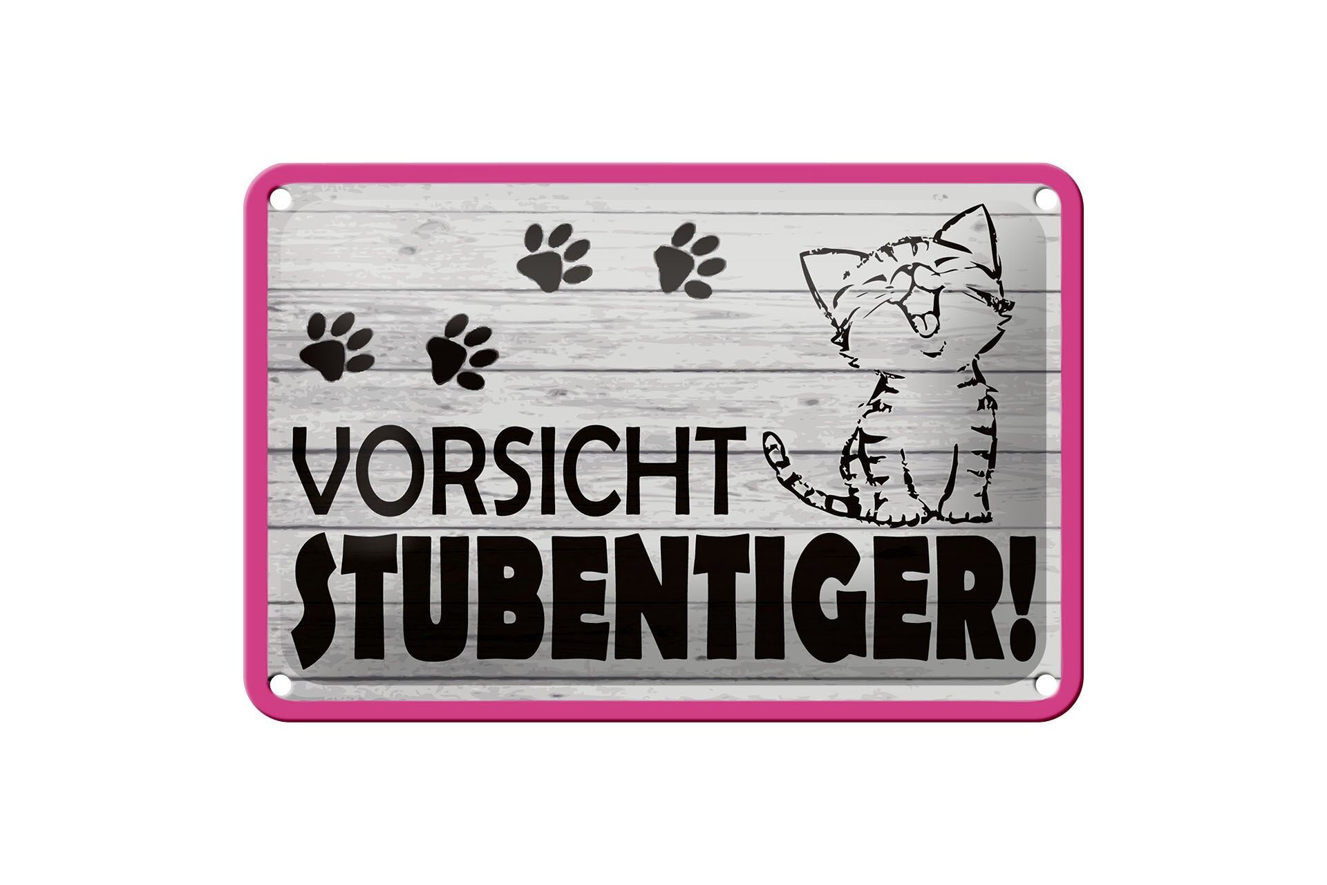Panneau métallique d'avertissement, 12 x 18 cm, Attention : Chat domestique, empreintes de pattes, panneau décoratif