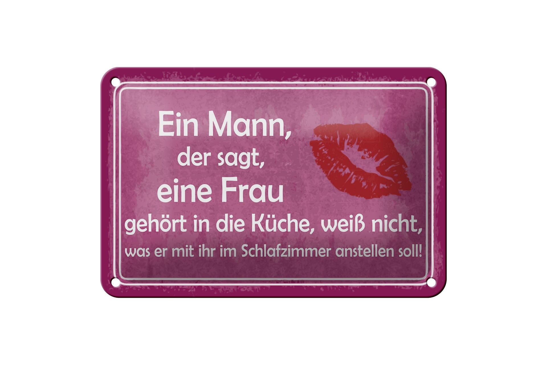 Cartello in metallo con scritta, 12x18 cm, uomo che dice "La donna appartiene alla cucina", cartello decorativo