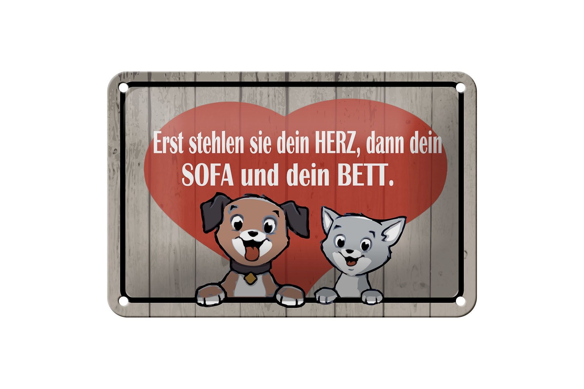 Cartello in metallo con scritta, 12x18 cm: Prima ti rubano il cuore, poi il divano