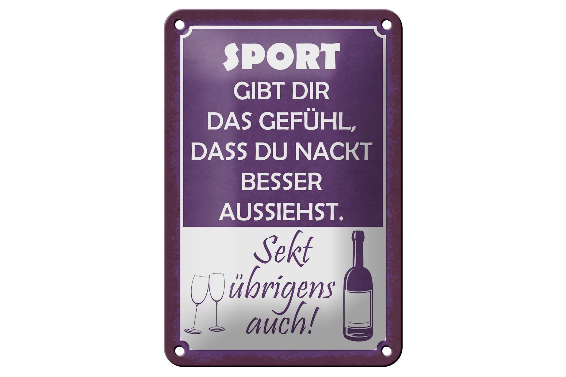 Cartello in metallo con scritta, 12x18 cm: Lo sport ti fa sentire meglio nudo