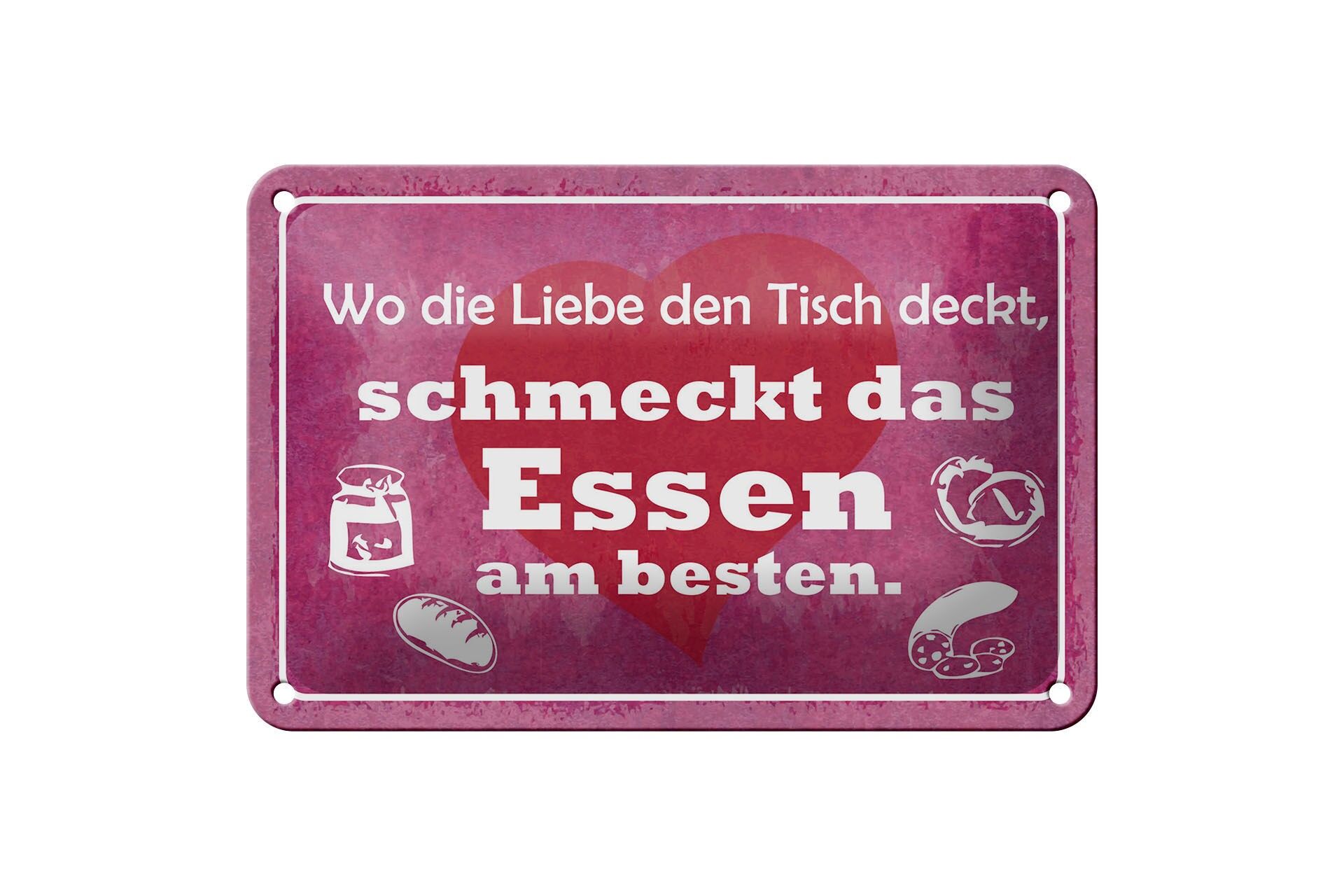 Cartello in metallo con scritta, 12x18 cm: Dove l'amore apparecchia la tavola, cartello decorativo