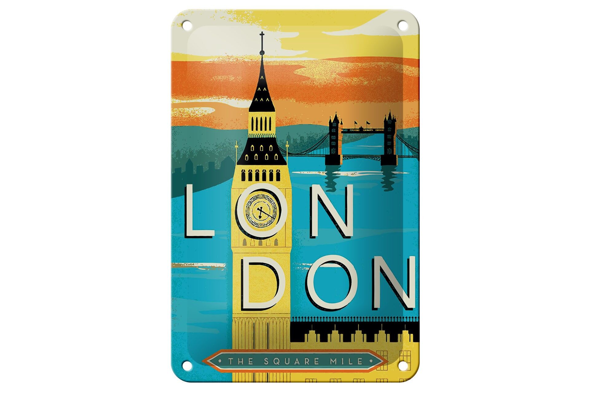 Insegna in metallo, tema viaggio, 12x18 cm, Londra, The Square Mile, Big Ben, insegna decorativa