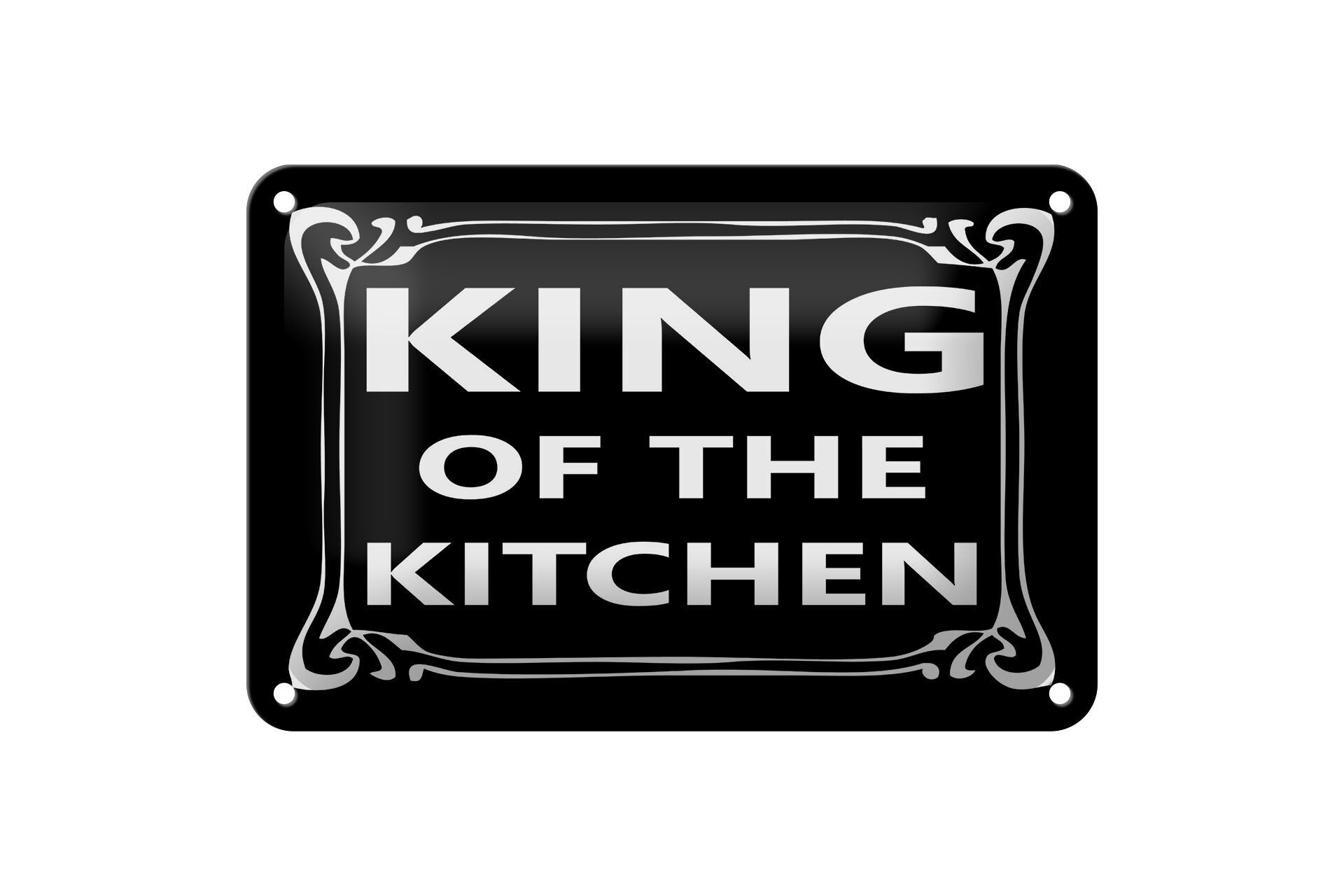 Cartello in metallo con scritta "Re della cucina" 12x18 cm, cartello decorativo nero