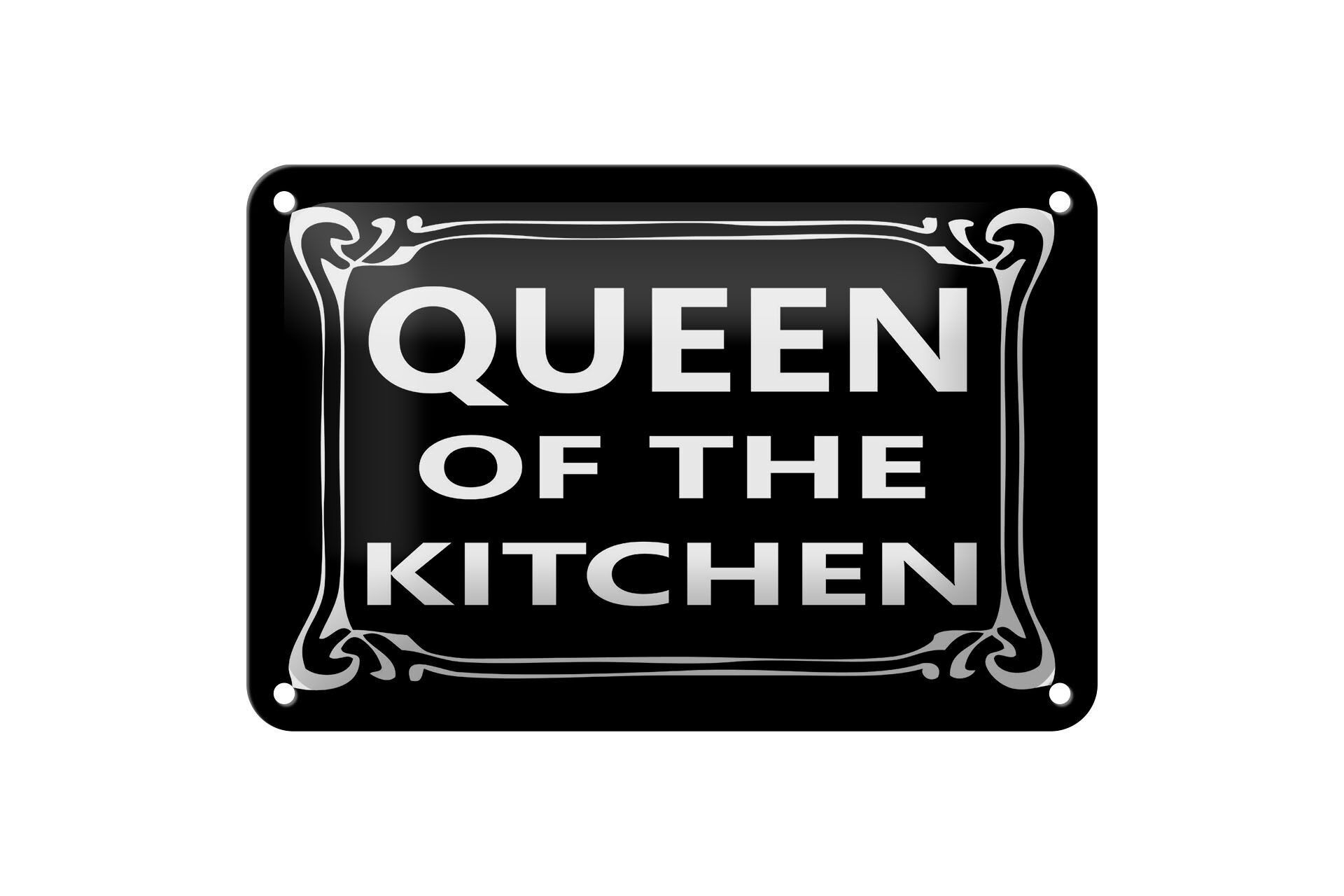 Cartello in metallo con scritta "Regina della cucina" 12x18 cm, cartello decorativo nero