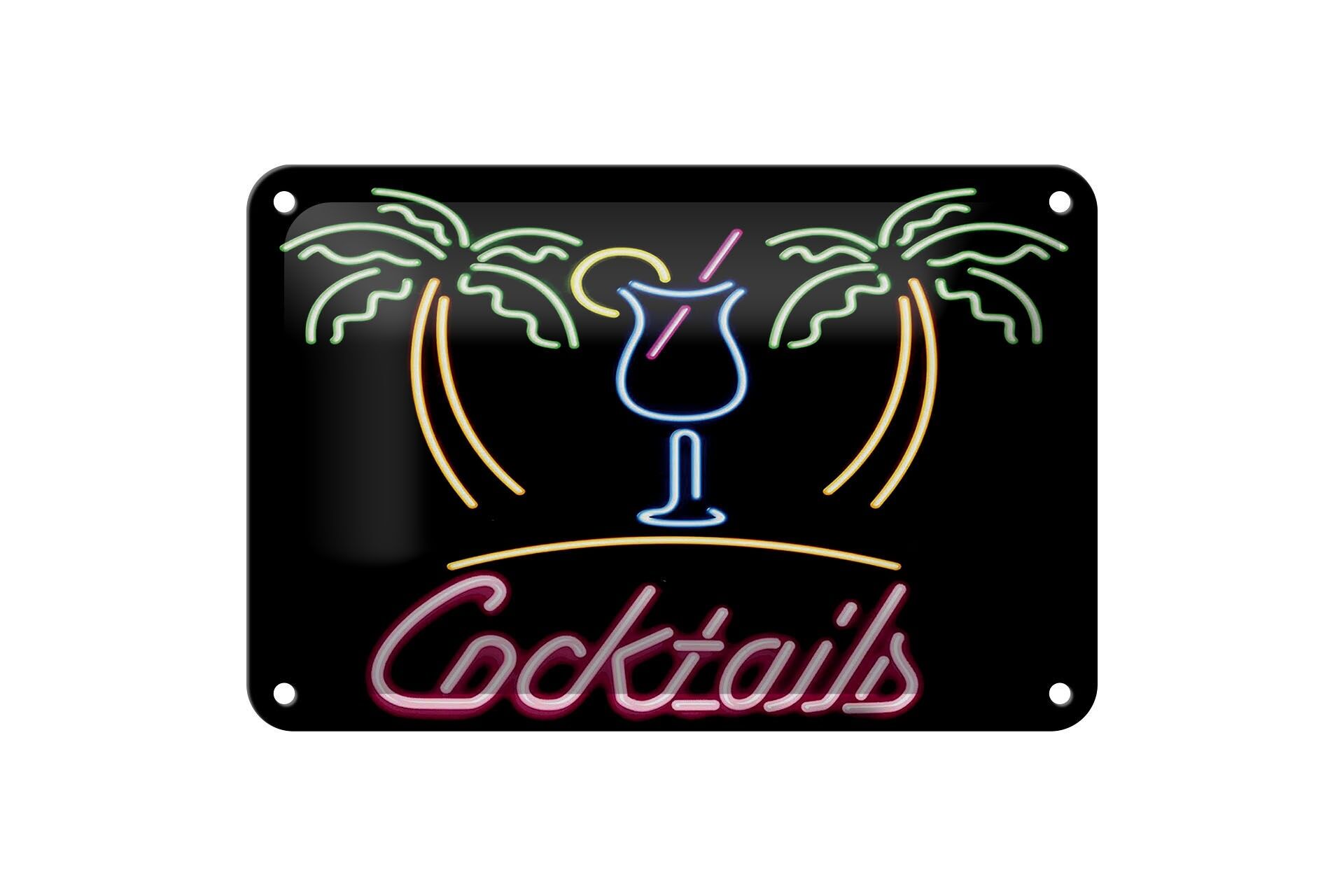 Insegna pubblicitaria in metallo 12x18 cm Cocktail Palme Neon look Insegna decorativa