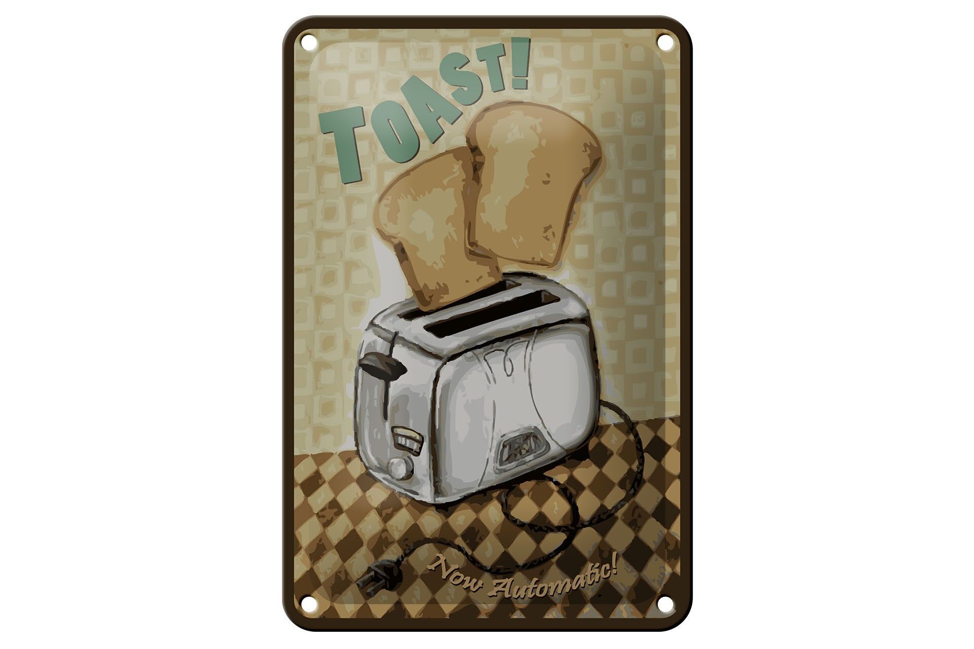 Insegna pubblicitaria in metallo 12x18 cm Toast now automatic Insegna decorativa retrò