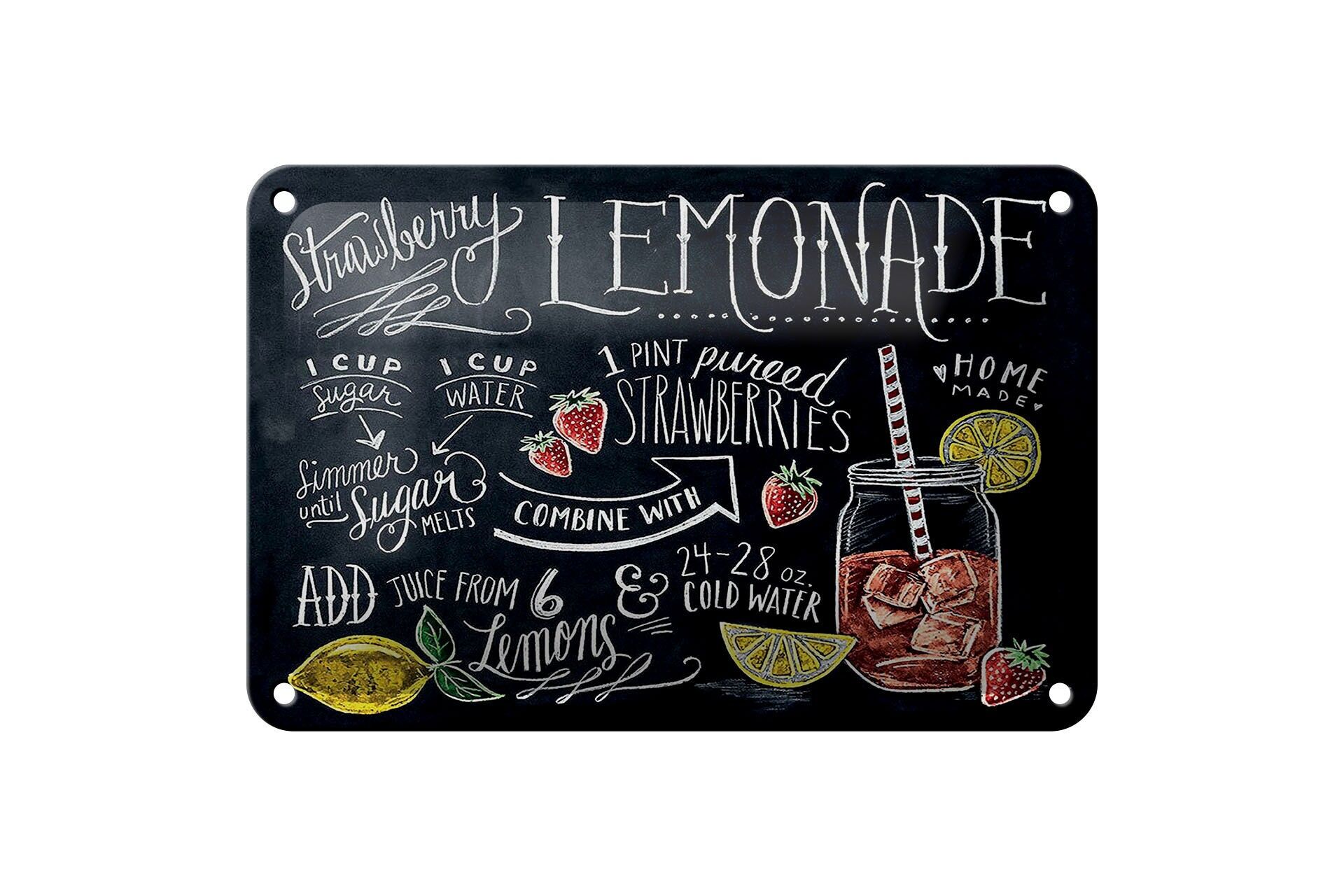 Insegna in metallo, 12x18 cm, ricetta per la limonata alla fragola, effetto lavagna, decorativa