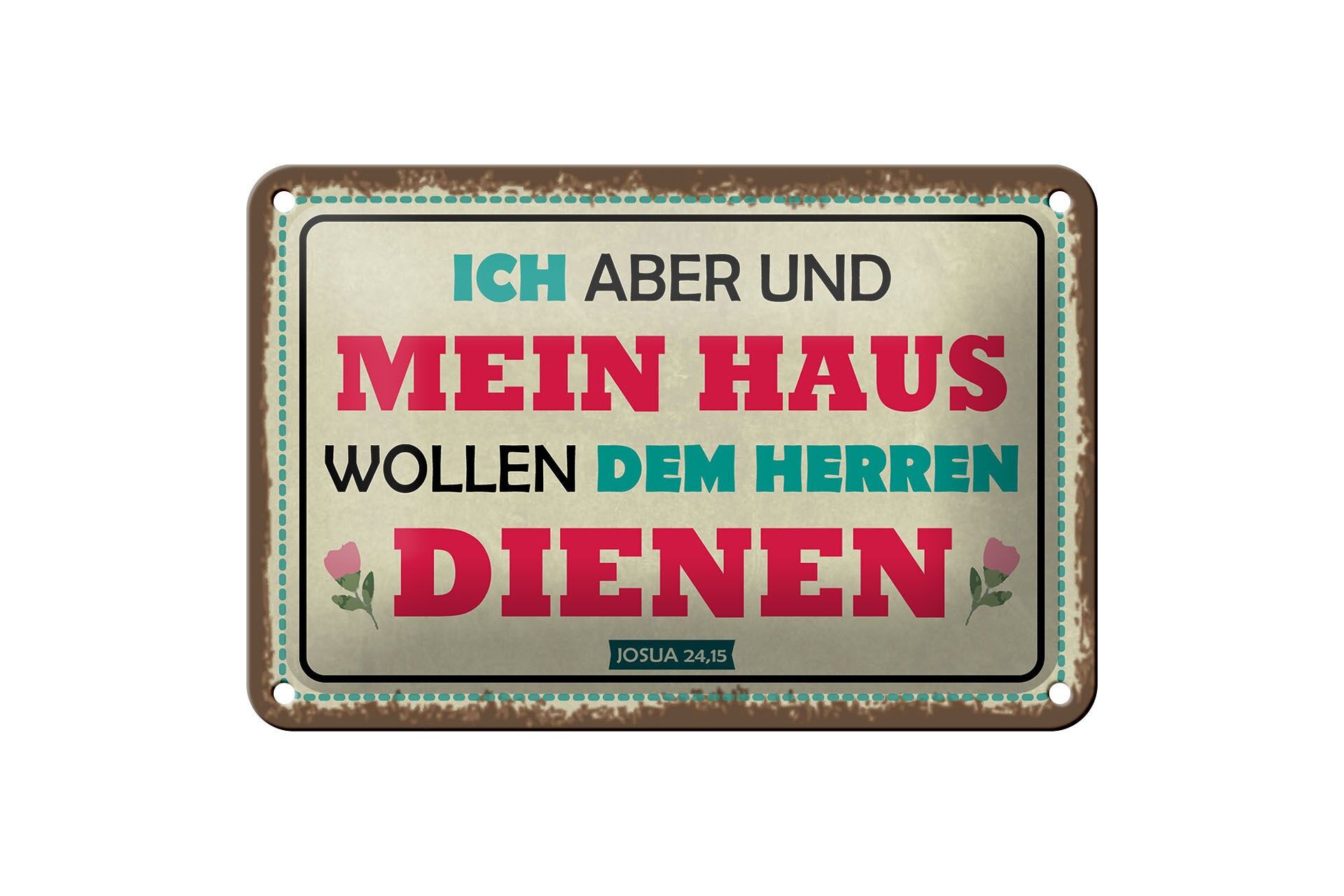 Cartello in metallo con scritta, 12x18 cm. Ma io e la mia casa serviremo il Signore.