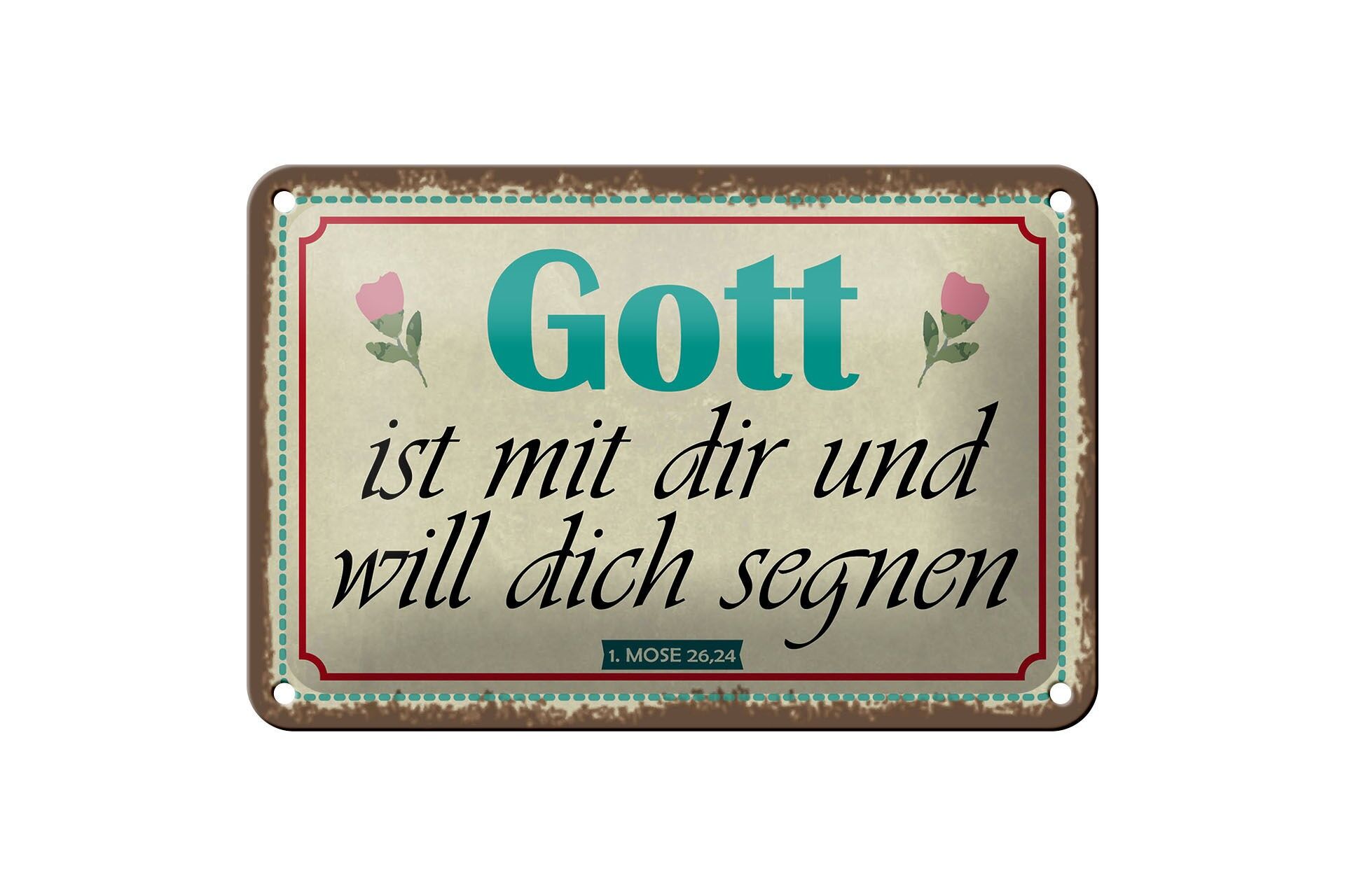 Cartello in metallo con scritta 12x18 cm: Dio è con te e vuole benedirti - cartello decorativo