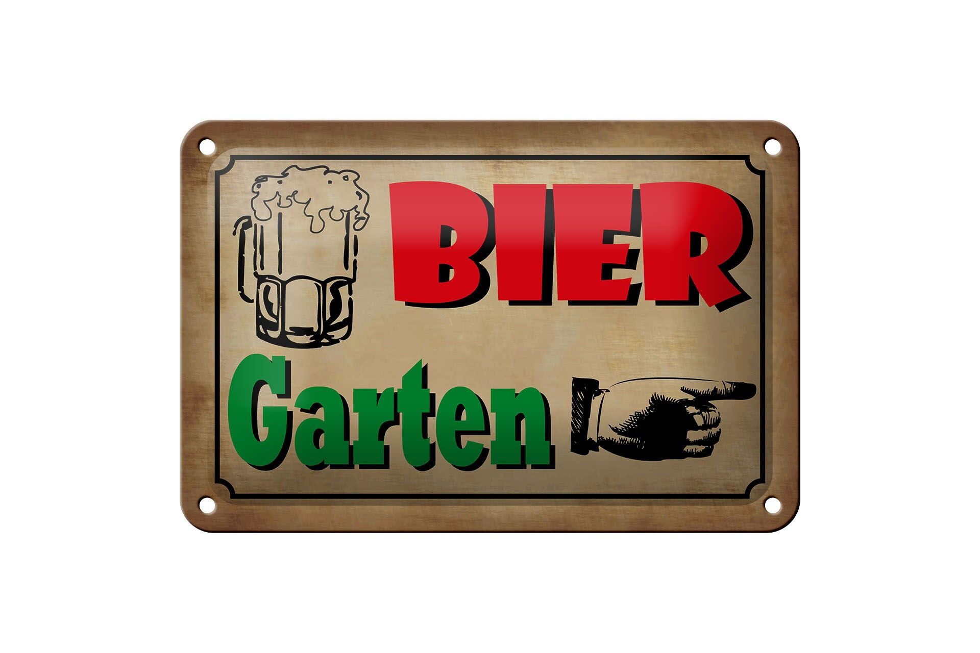 Blechschild Hinweis 12x18 cm Bier Garten rechts Hand Bierglas Deko Schild
