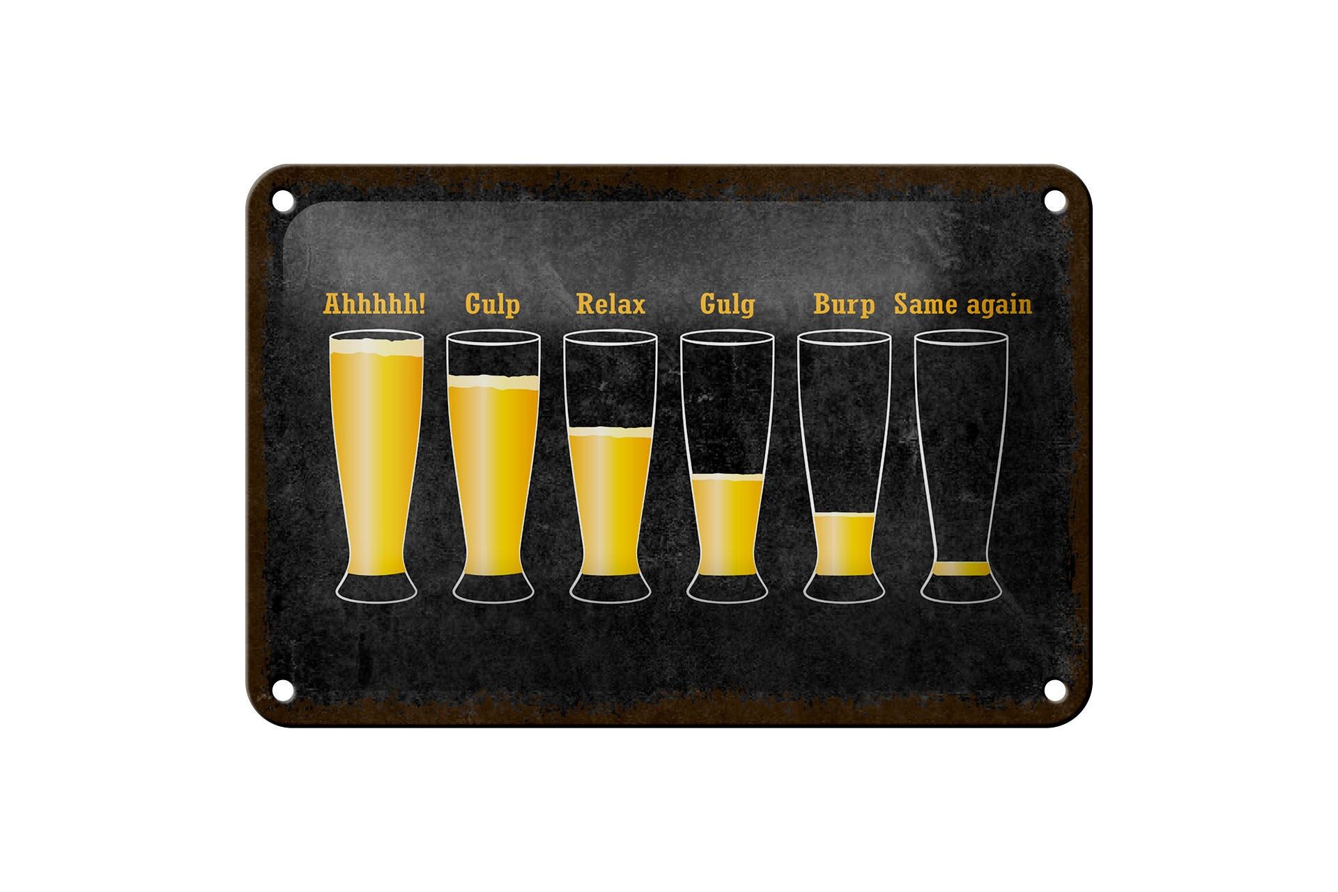 Plaque métallique « Alcool » 12 x 18 cm, niveau de remplissage de la bière dans les verres, plaque décorative