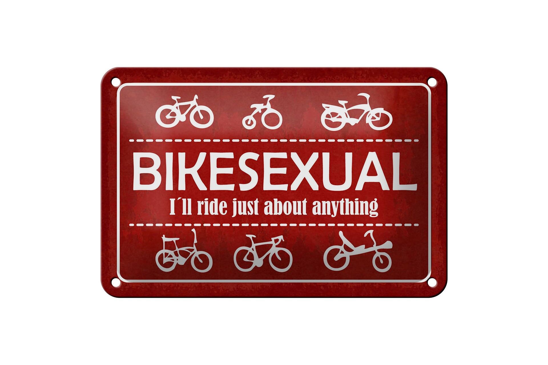 Blechschild Fahrrad 12x18 cm Bikesexual Ill ride just about anything Deko Schild
