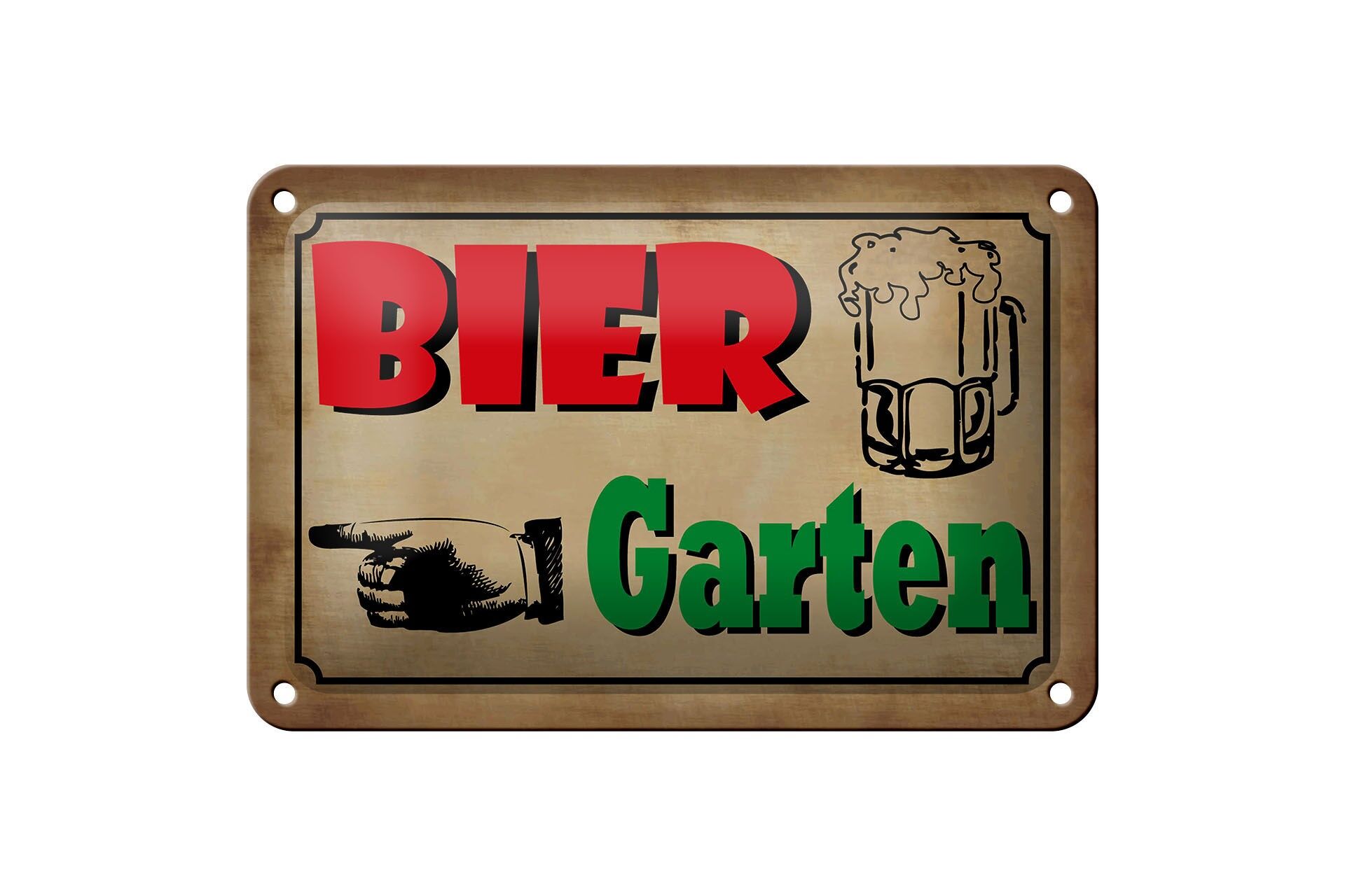 Blechschild Hinweis 12x18 cm Bier Garten links Hand Bierglas Deko Schild