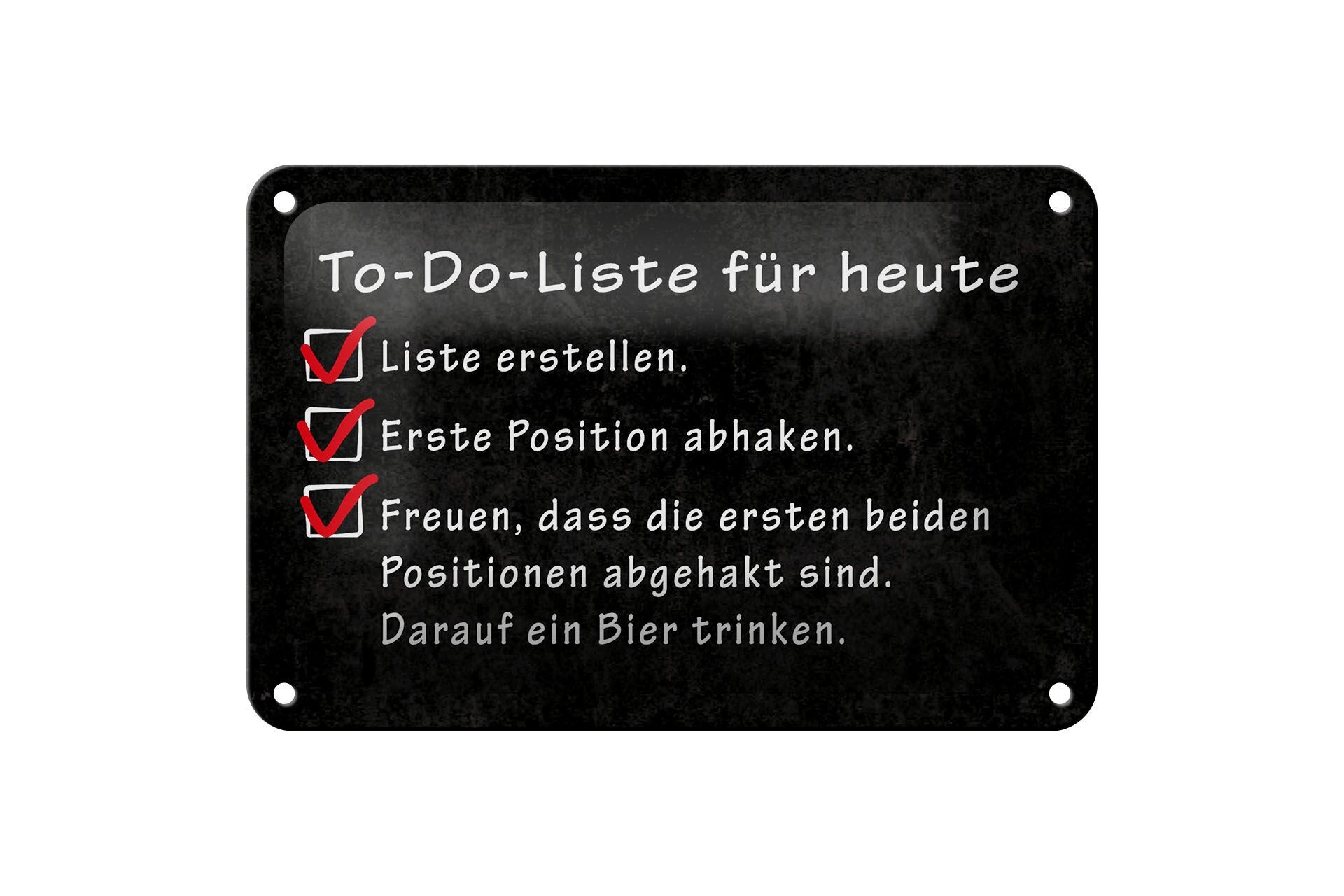 Blechschild Spruch 12x18 cm To Do Liste für Heute Tafeloptik Deko Schild