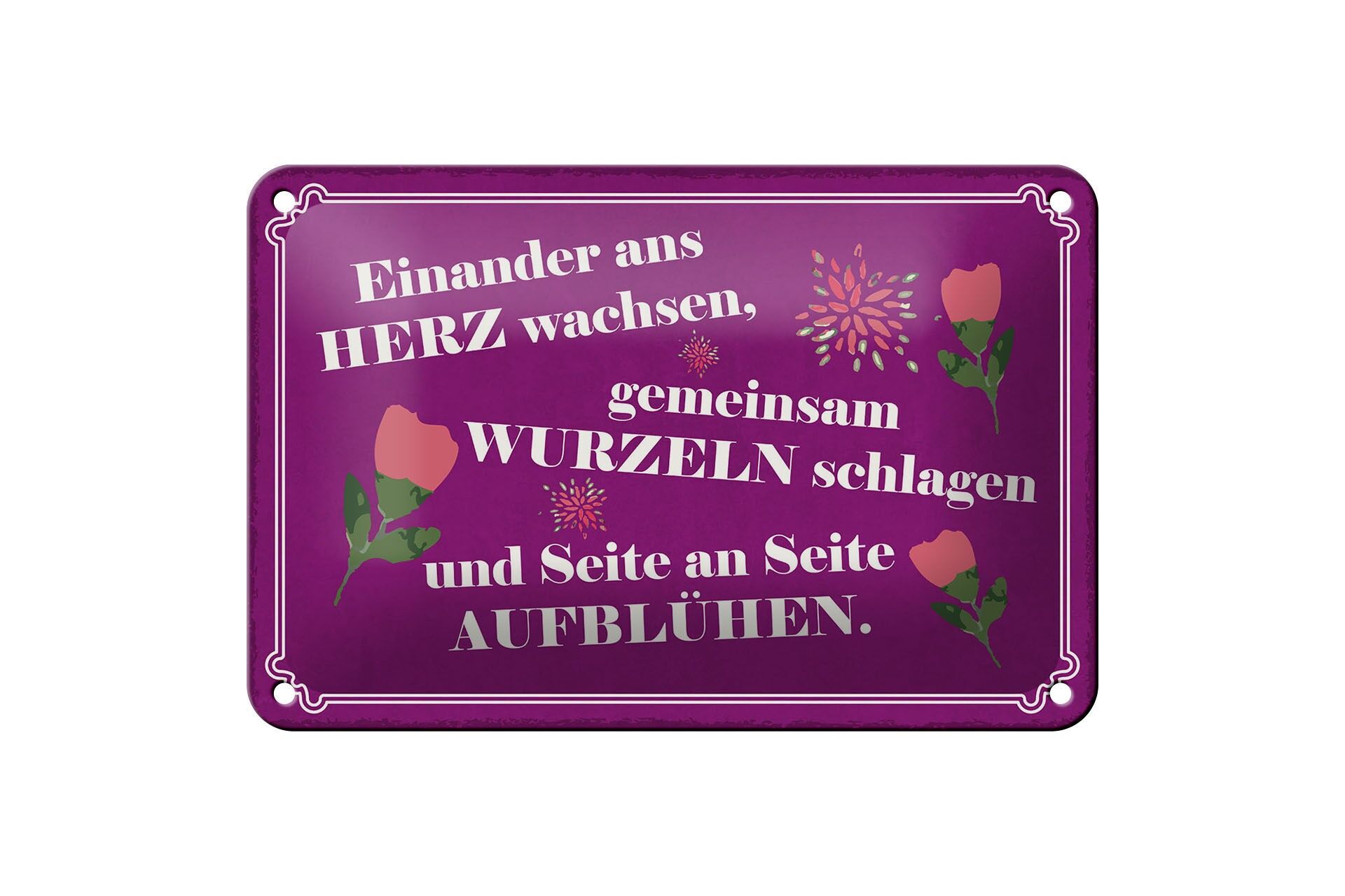Blechschild Spruch 12x18 cm Seite an Seite aufblühen Deko Schild