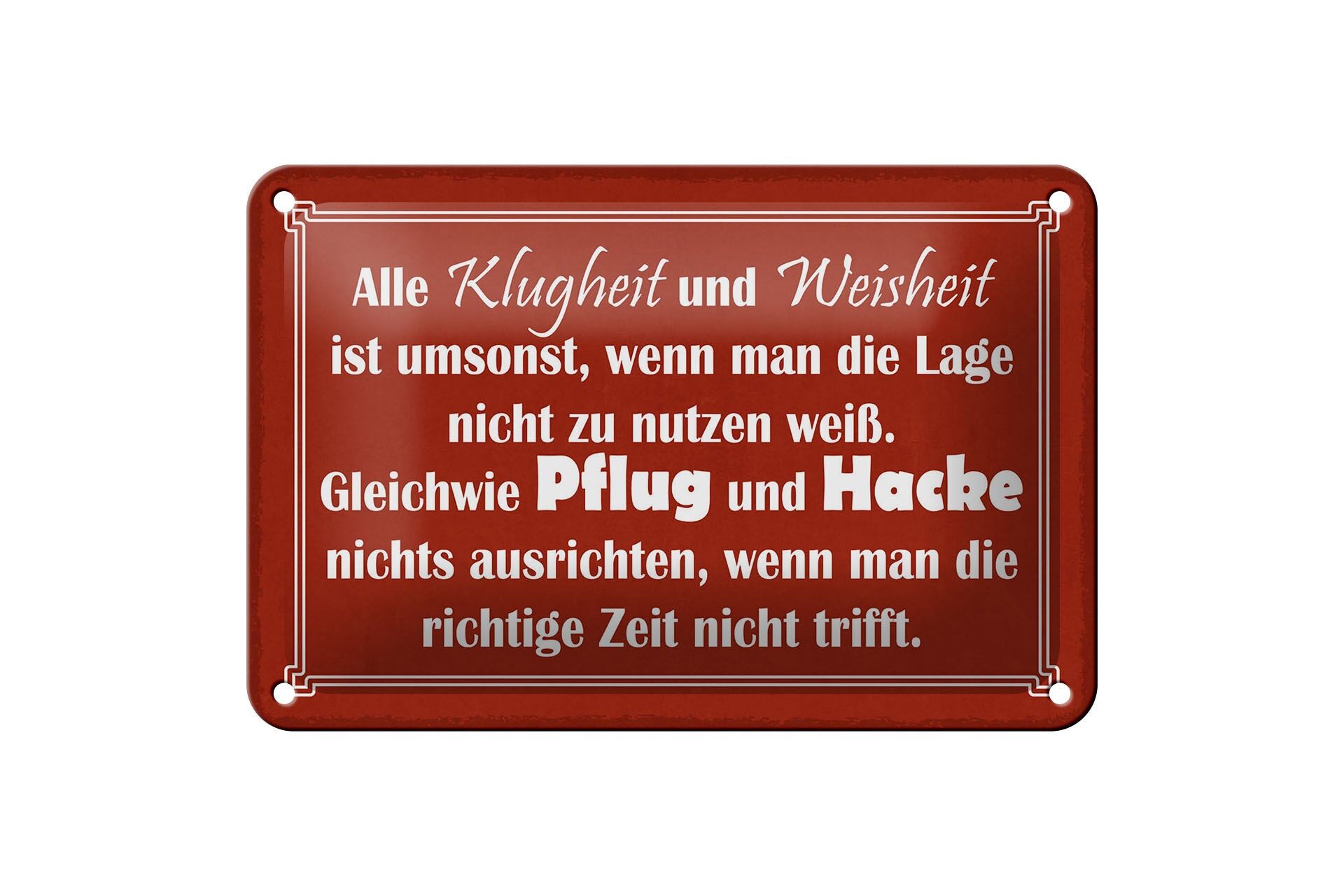 Blechschild Spruch 12x18 cm Klugheit und Weisheit ist umsonst, wenn man Schild