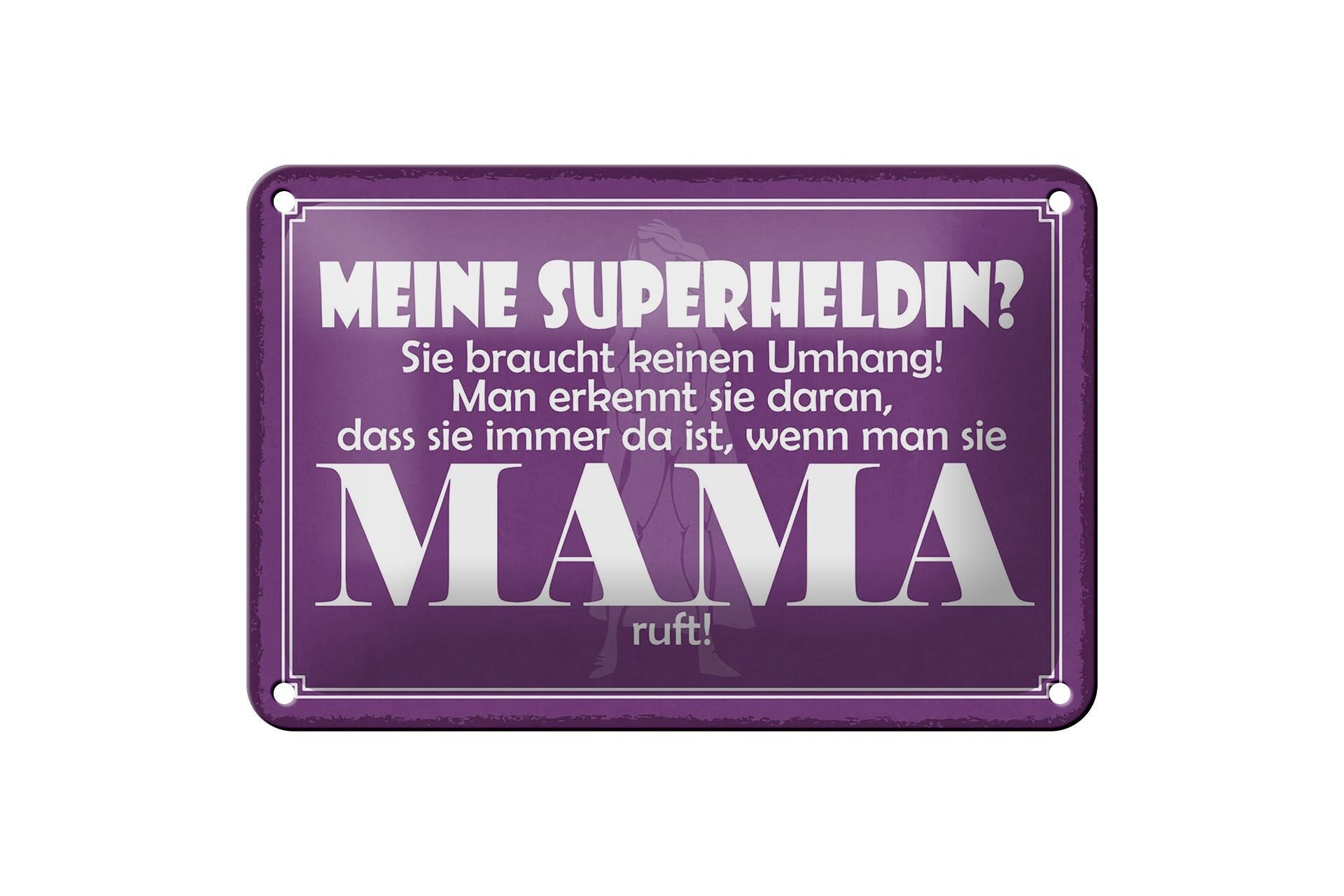 Blechschild Spruch 12x18 cm meine Superheldin MAMA lila Deko Schild