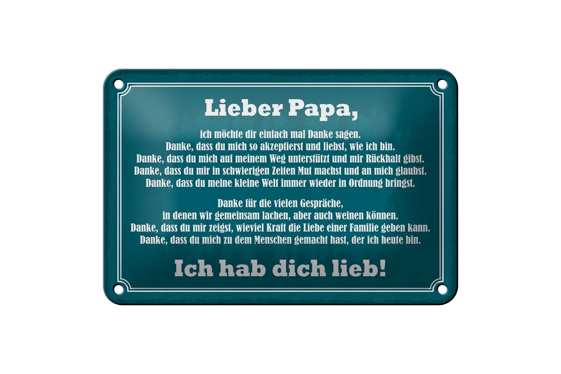 Blechschild Spruch 12x18 cm Lieber Papa, ich hab dich Lieb Deko Schild