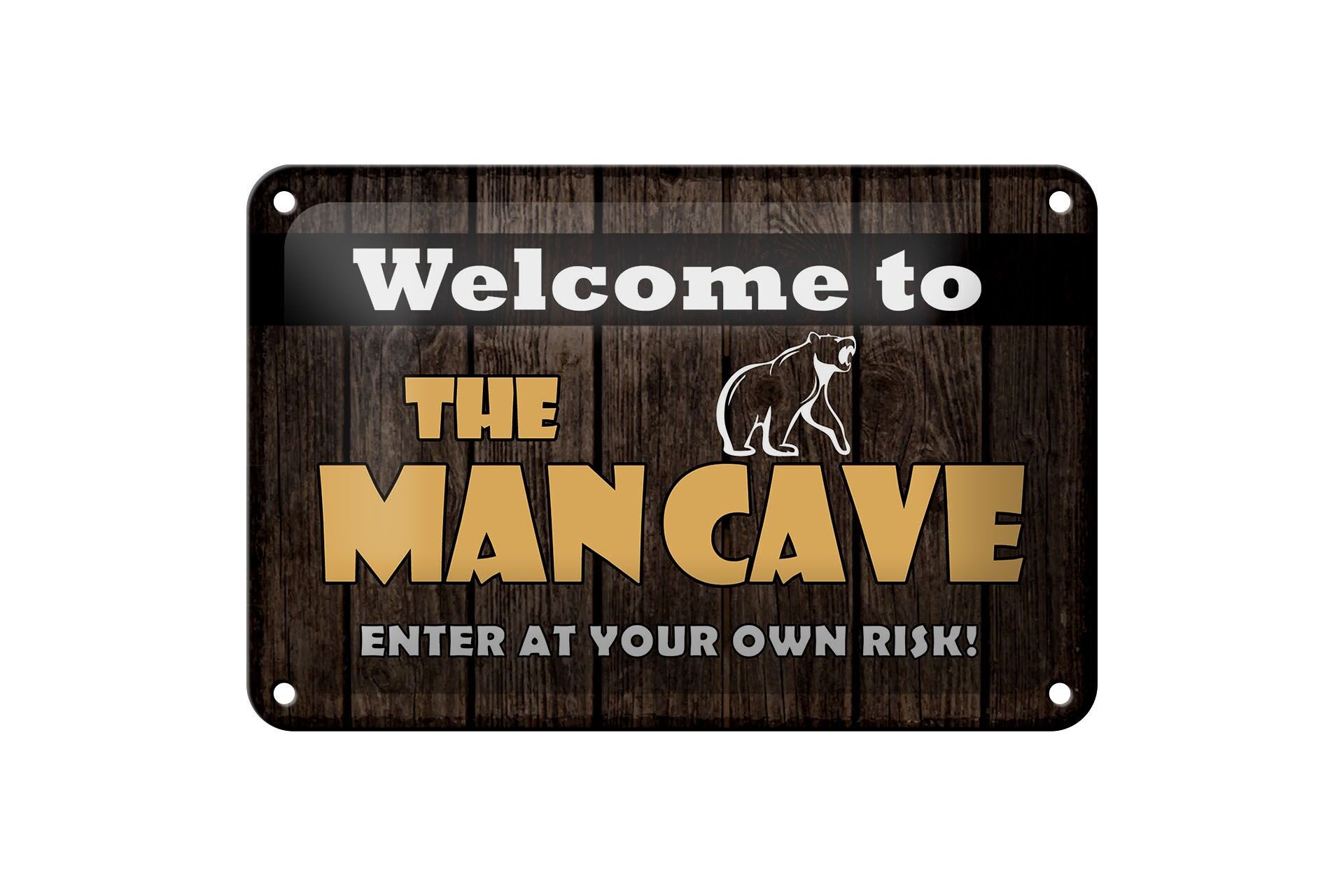 Blechschild Hinweis 12x18 cm Welcome to the man cave Bär Deko Schild