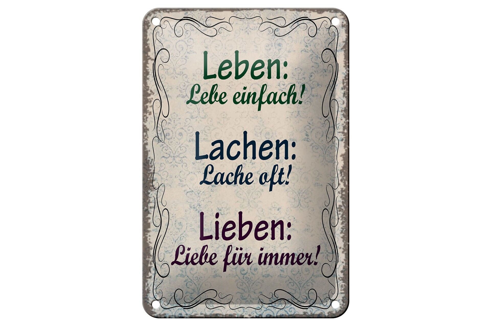 Blechschild Spruch 12x18 cm Leben Lachen Lieben Deko Schild