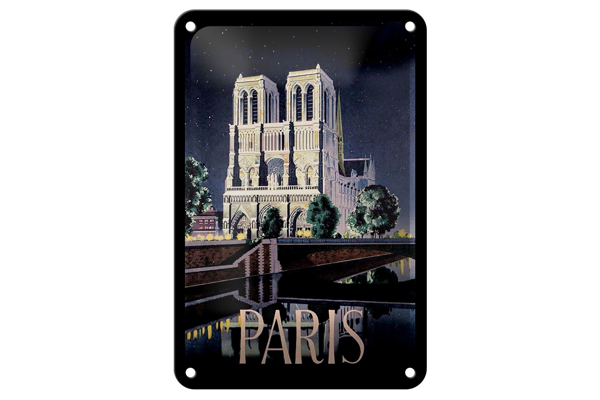 Blechschild Reise 12x18 cm Paris Dom bei Nacht Deko Schild