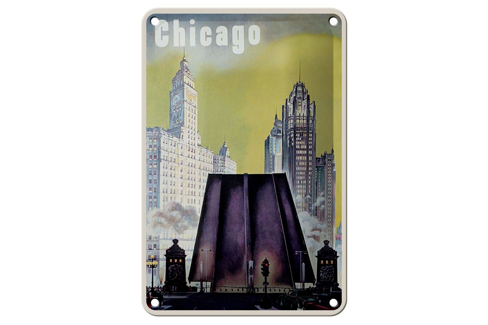 Blechschild Reise 12x18 cm Chicago Amerika Retro Deko Schild