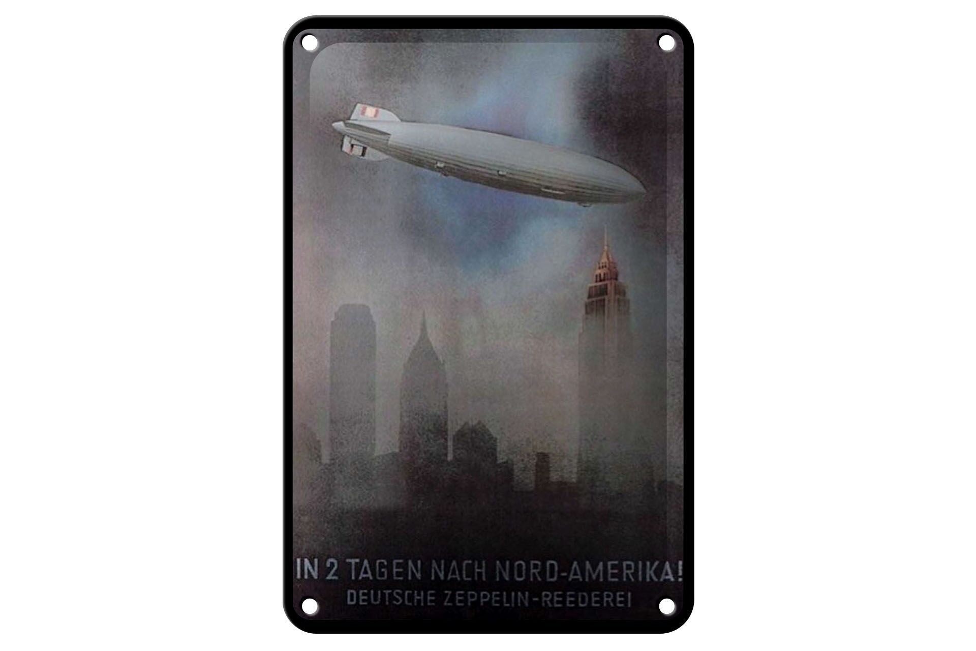 Blechschild Reise 12x18 cm nach Nord Amerika Deutsche Zeppelin Reederei