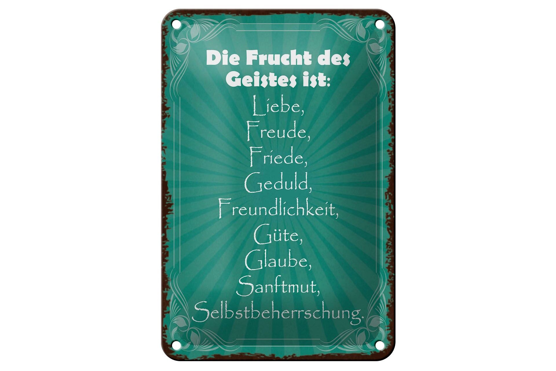 Blechschild Spruch 12x18 cm Die Frucht des Geistes ist Lieb, Freude Deko Schild
