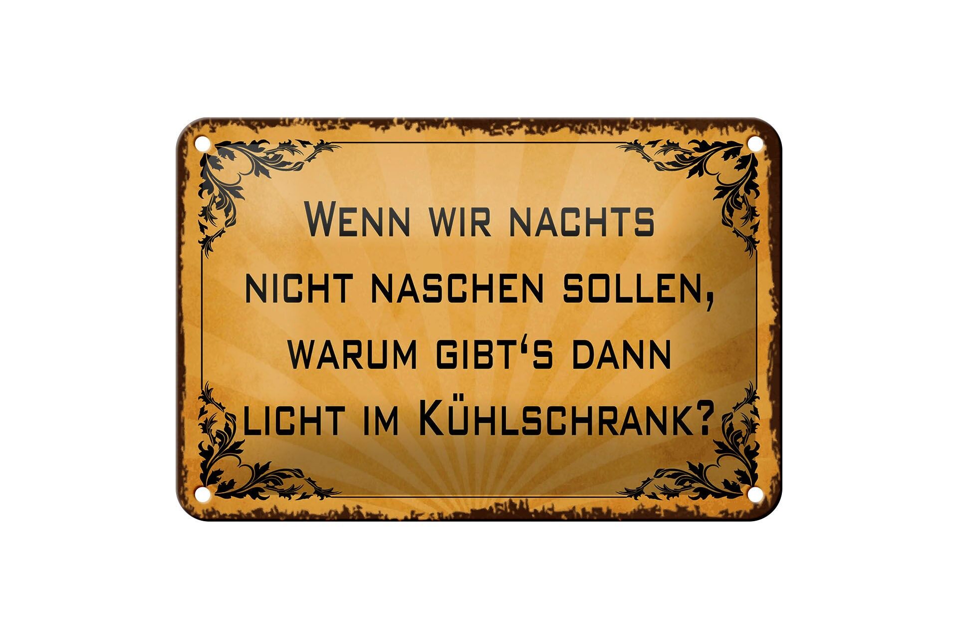 Blechschild Spruch 12x18 cm Warum gibts dann Licht im Kühlschrank Deko Schild