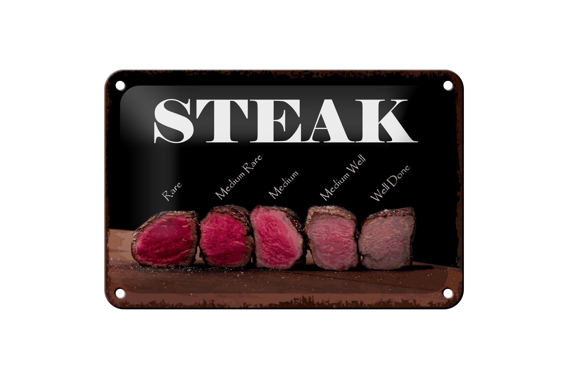 Blechschild Spruch 12x18 cm Steak Garstufen Rindfleisch geschnitten Deko Schild