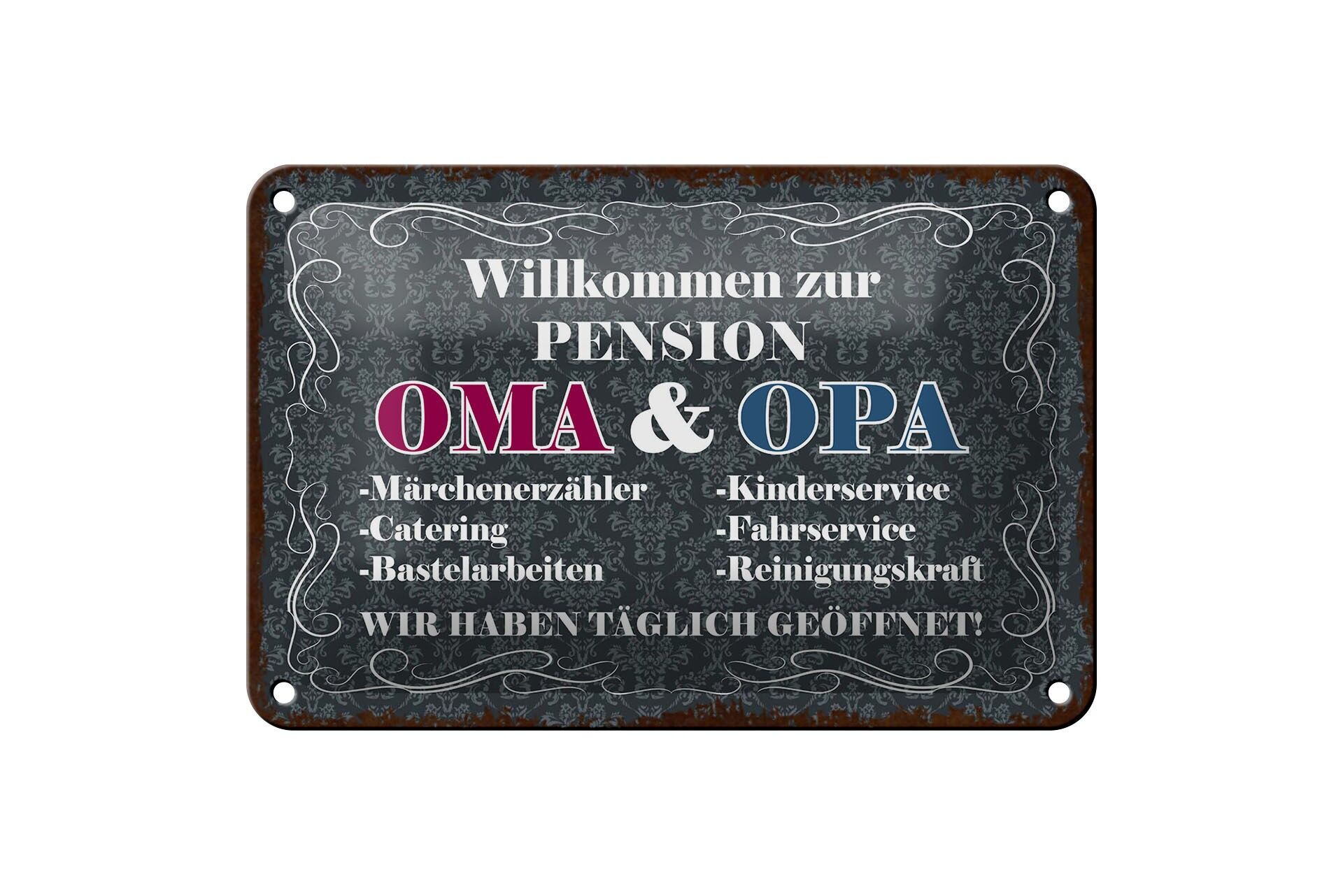 Blechschild Spruch 12x18 cm Willkommen zur Pension OMA und OPA Deko Schild