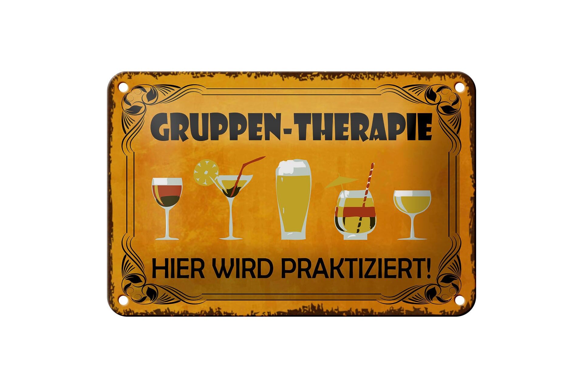 Blechschild Cocktail 12x18 cm Gruppen Therapie Hier wird praktiziert Deko Schild