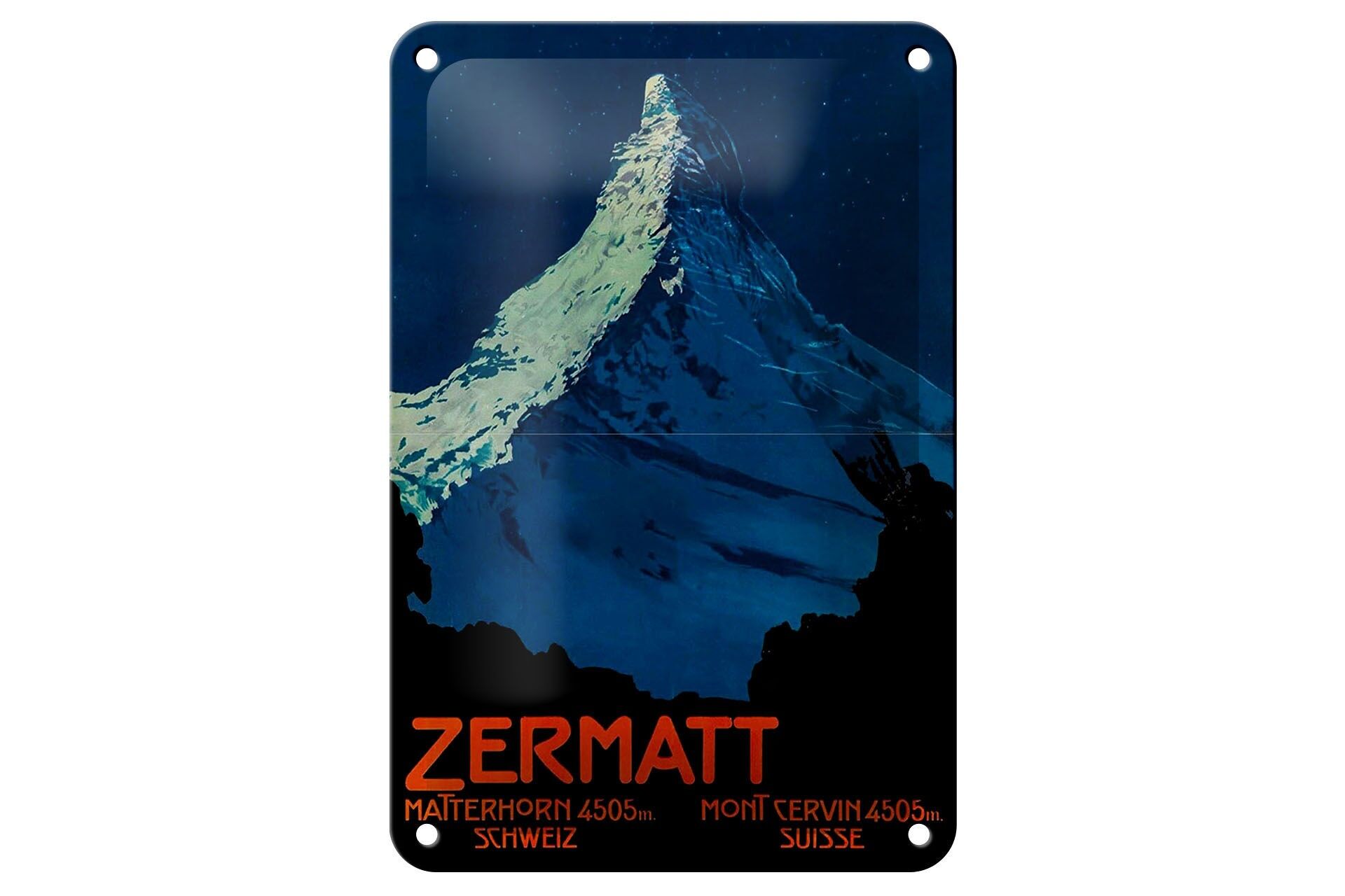 Blechschild Reise 12x18 cm Schweiz Zermatt Matterhorn 4505 m Deko Schild