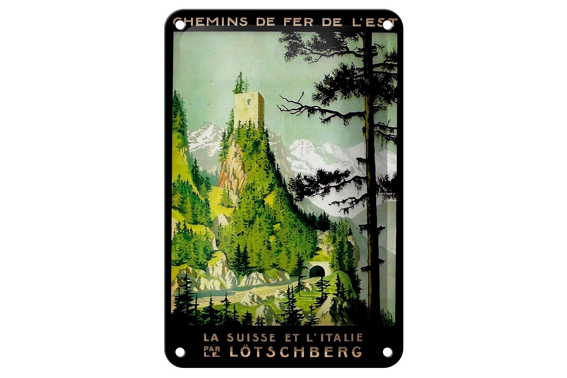Blechschild Reise 12x18 cm La suisse et l italie Lötschberg Deko Schild