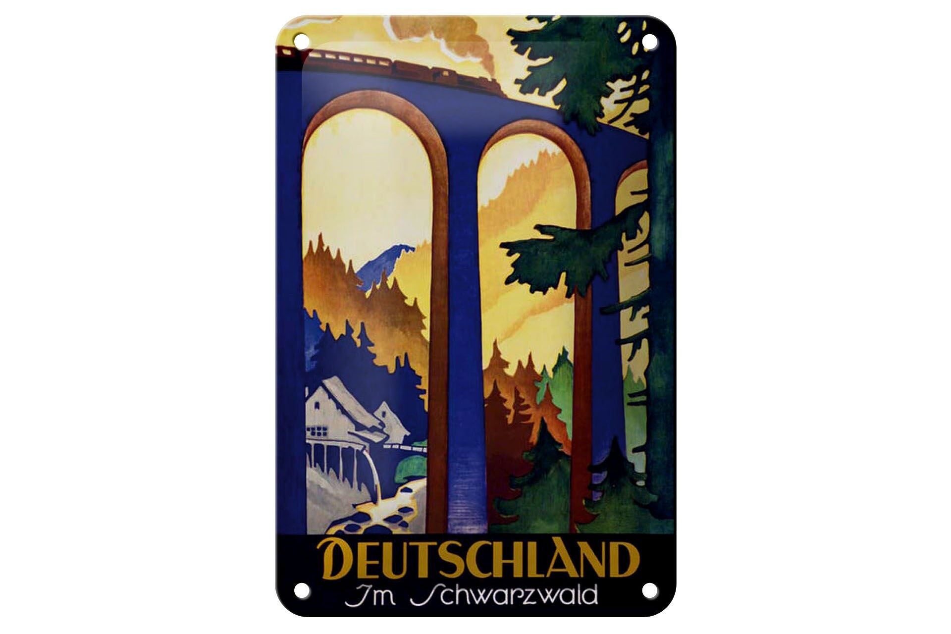 Blechschild Reise 12x18 cm Deutschland im Schwarzwald Brücke Deko Schild