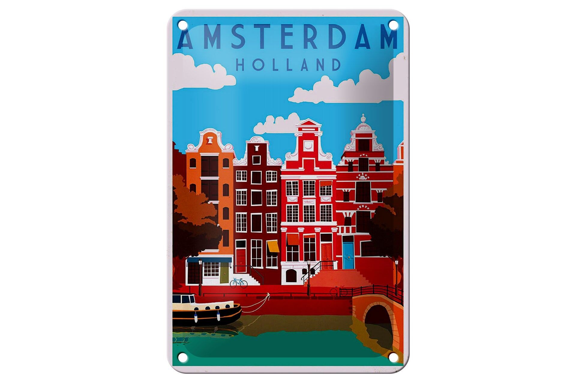 Blechschild Reise 12x18 cm Amsterdam Holland Häuser Kanal Deko Schild