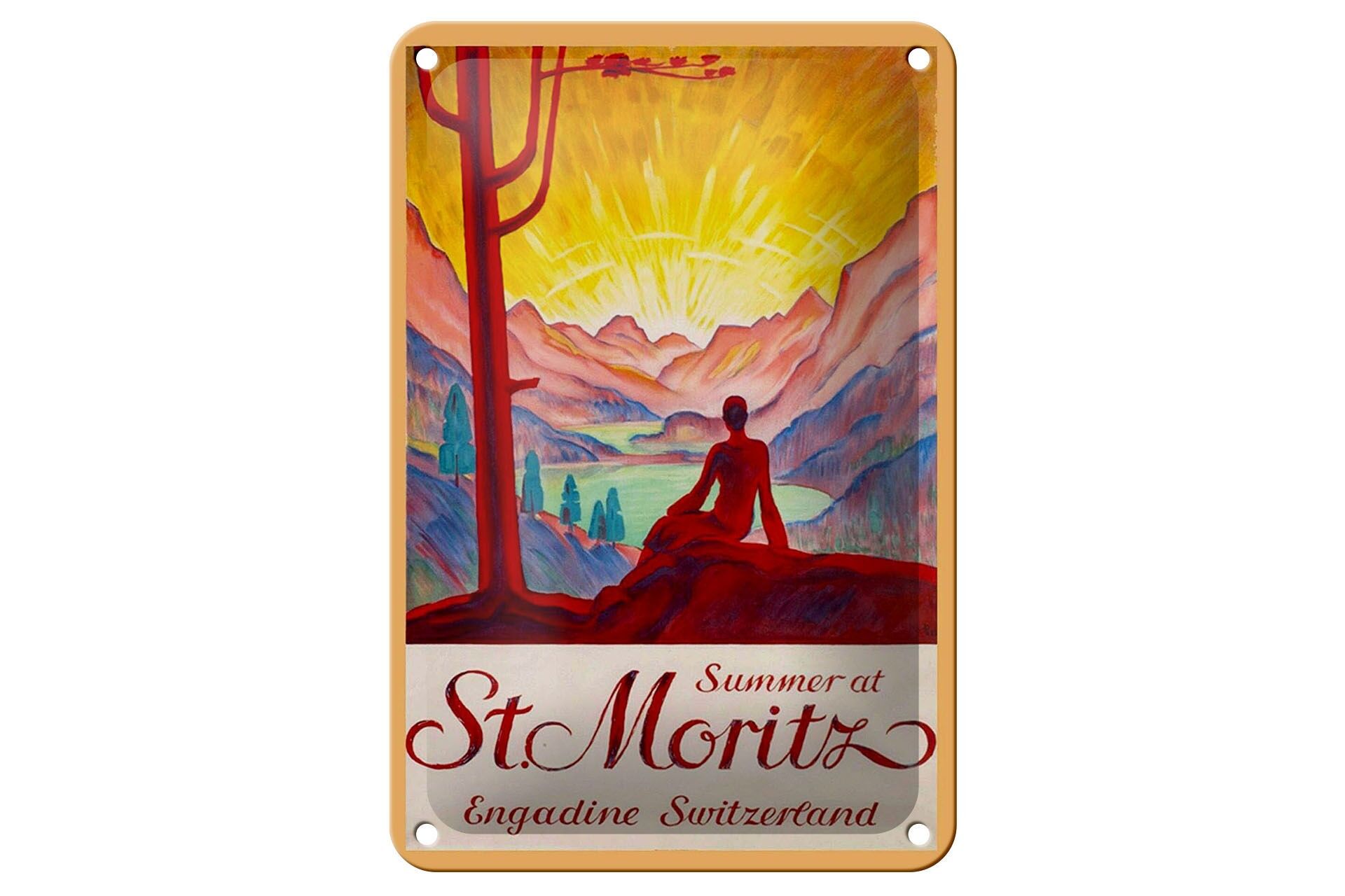Blechschild Reise 12x18 cm Summer at St.Moritz Engadine Switzerland Deko Schild