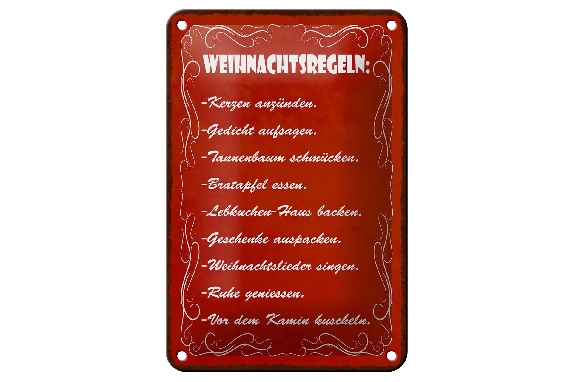Blechschild Spruch 12x18 cm Weihnachtsregeln rotes Deko Schild