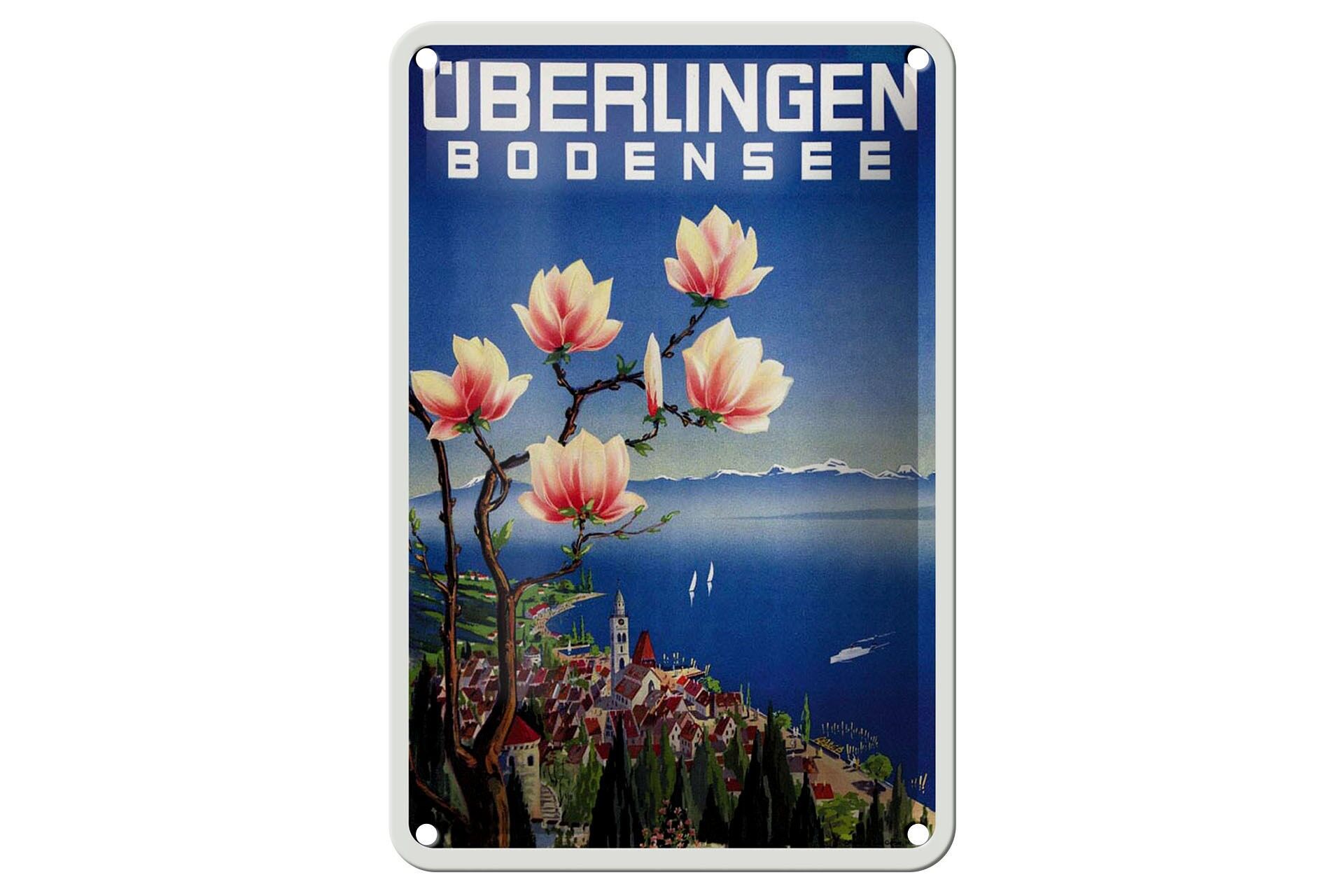 Blechschild Reise 12x18 cm Überlingen Bodensee Blumen See Deko Schild