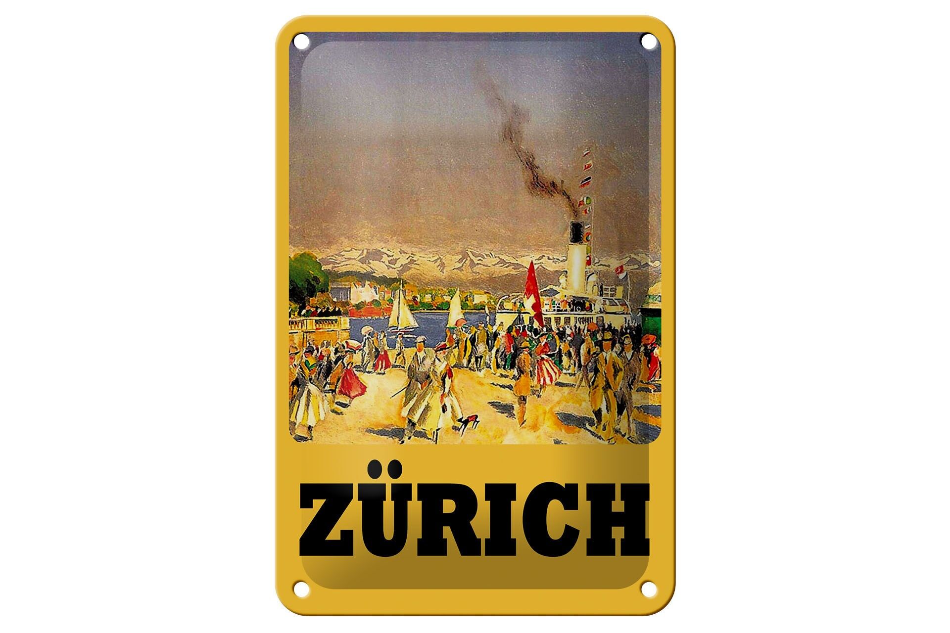 Blechschild Reise 12x18 cm Zürich Dampfer Passanten Nostalgie Deko Schild