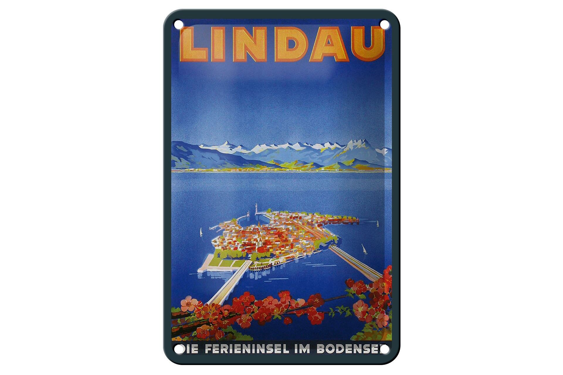 Blechschild Reise 12x18 cm Lindau die Ferieninsel im Bodensee Deko Schild