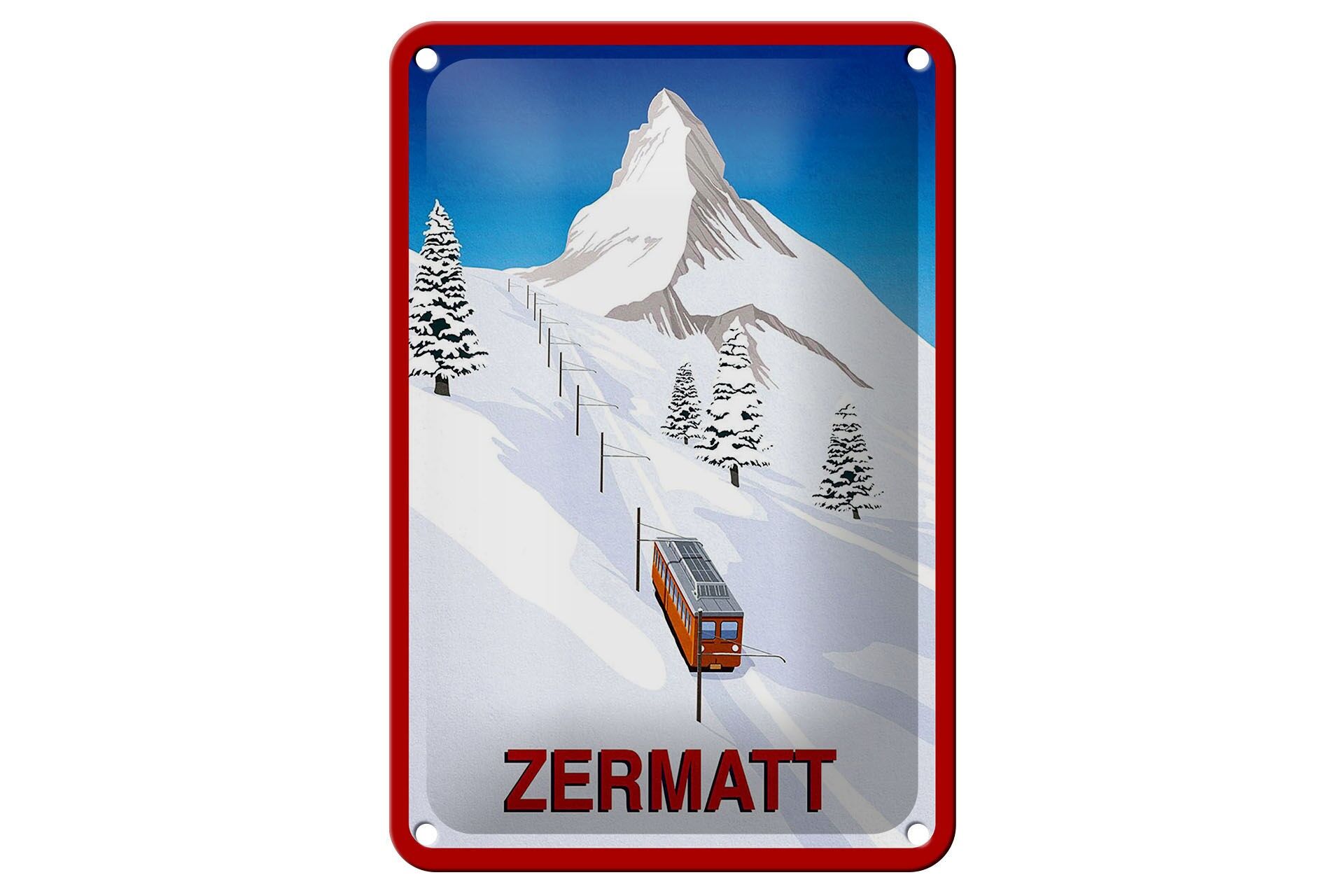 Blechschild Reise 12x18 cm Schweiz Zermatt Schnee Bäume Deko Schild